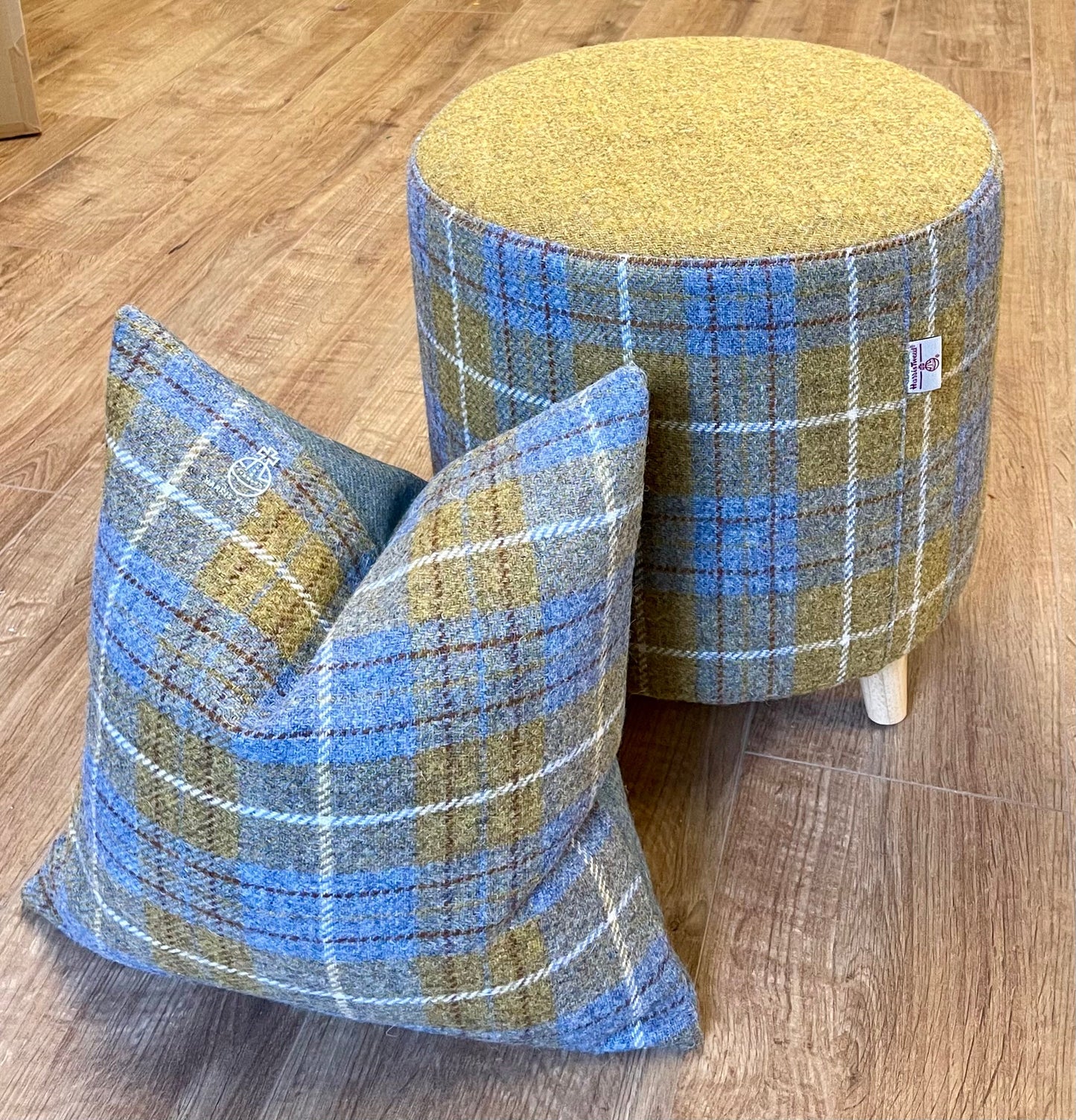 Mustard and Tartan Harris Tweed Footstool