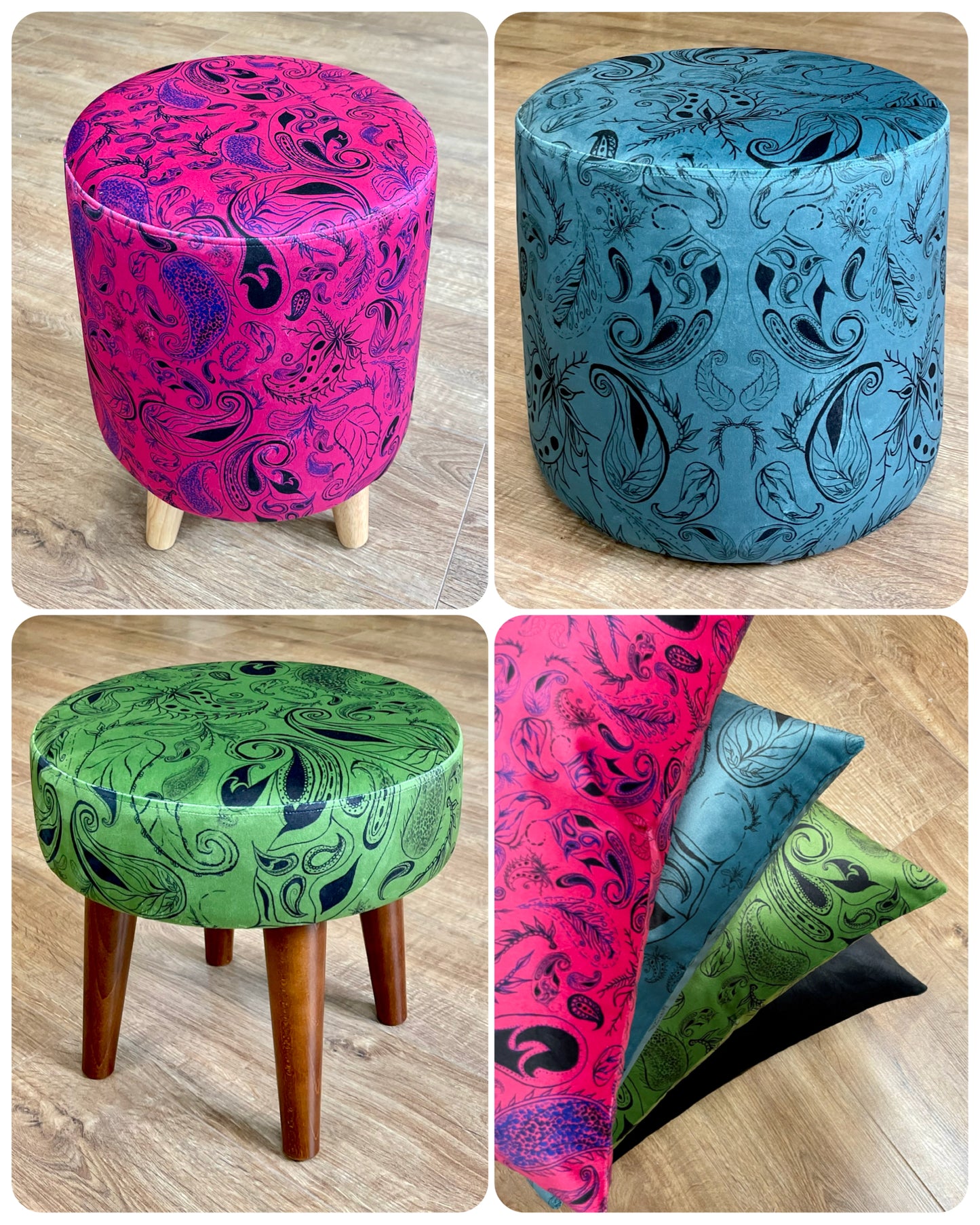 Neon Pink Paisley Print Velvet Cushion 18”