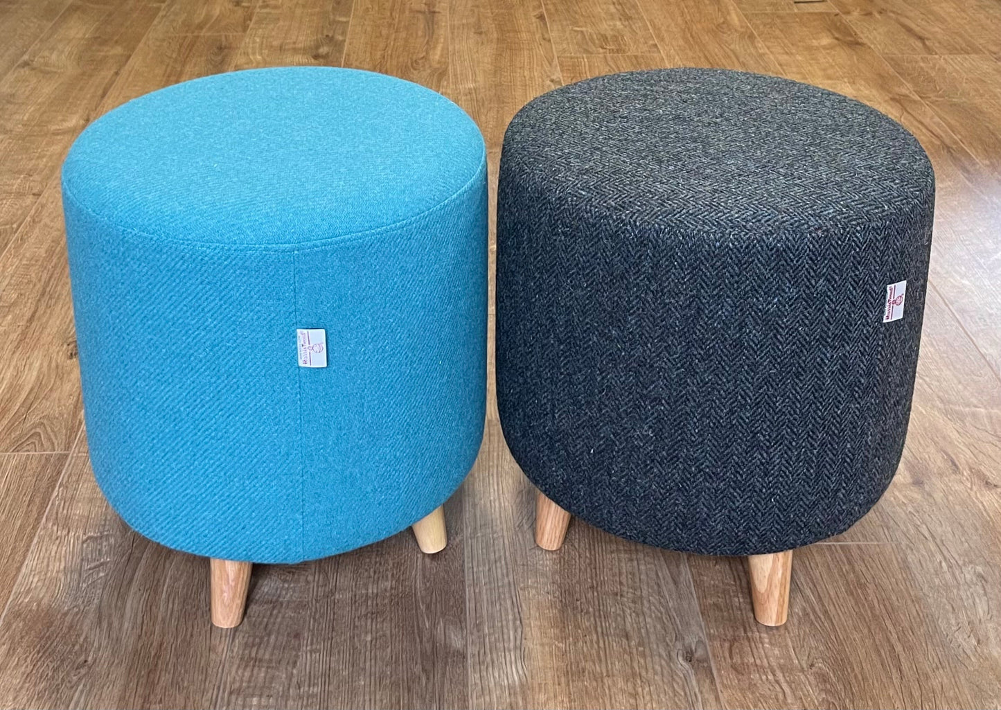 Charcoal Herringbone Harris Tweed Chunky Footstool