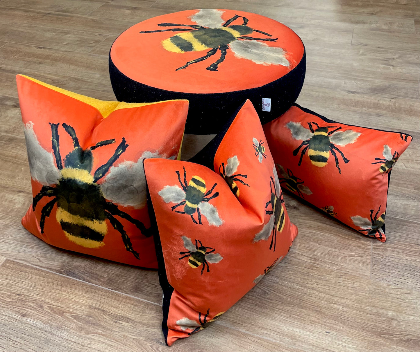 Bumble Bee Velvet and Yellow Harris Tweed Cushion 18”