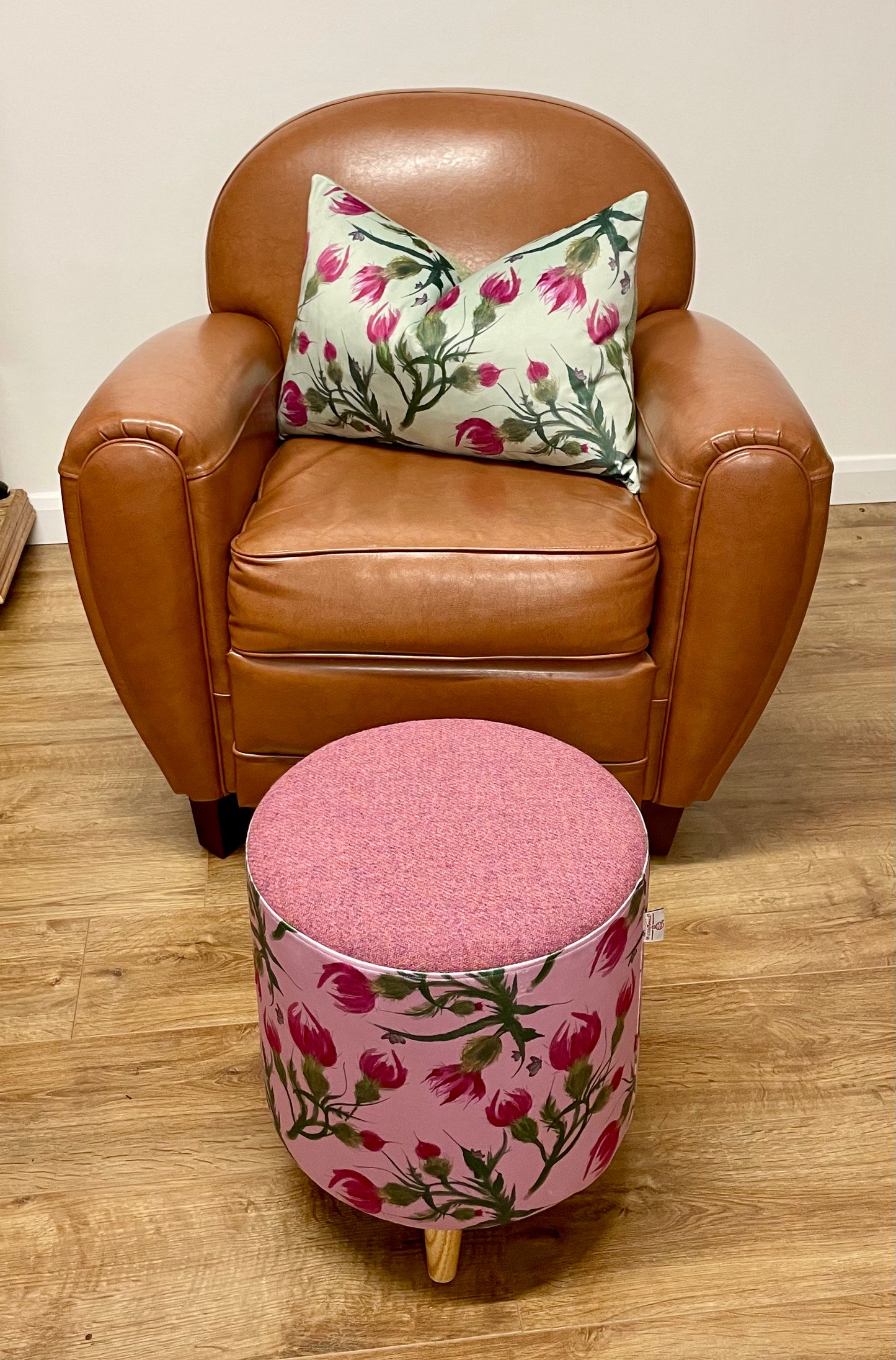 Butterfly Thistles on Duck Egg Velvet and Harris Tweed Rectangle Cushion