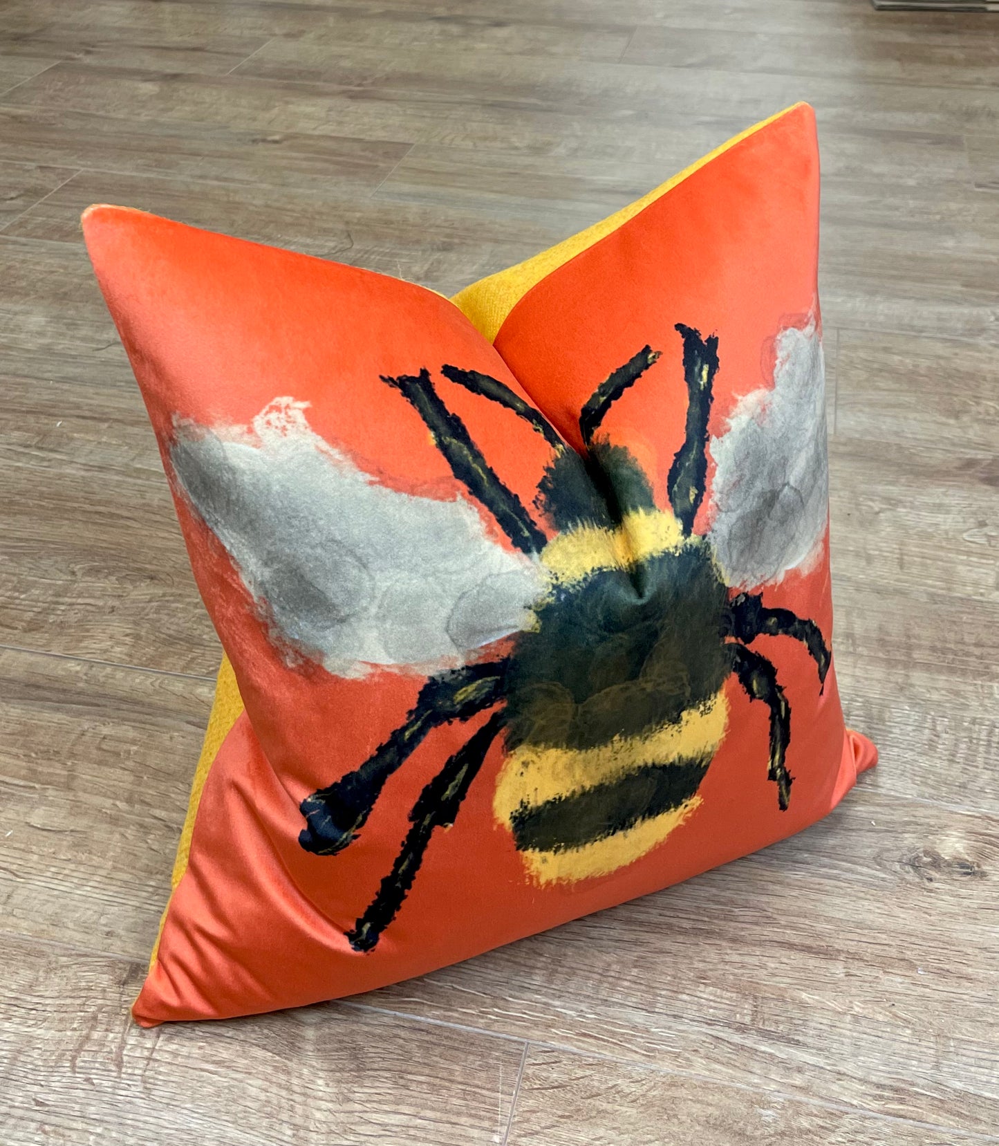 Bumble Bee Velvet and Yellow Harris Tweed Cushion 18”