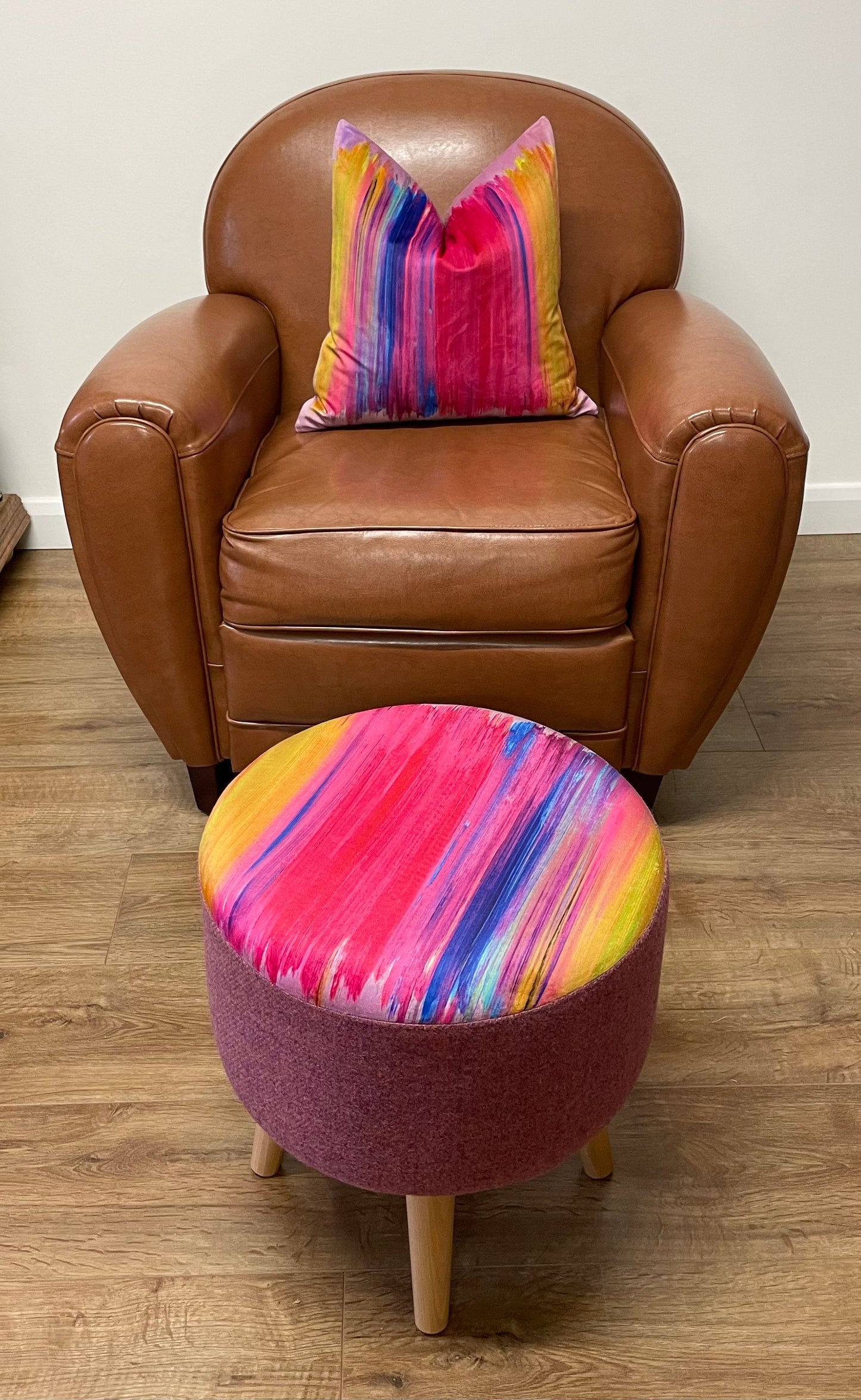 Paint Strokes Velvet and Pink Harris Tweed Cushion, Handmade, 18”