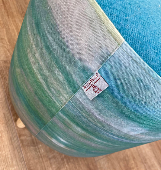 Emerald Sea Linen Footstool with Turquoise Harris Tweed