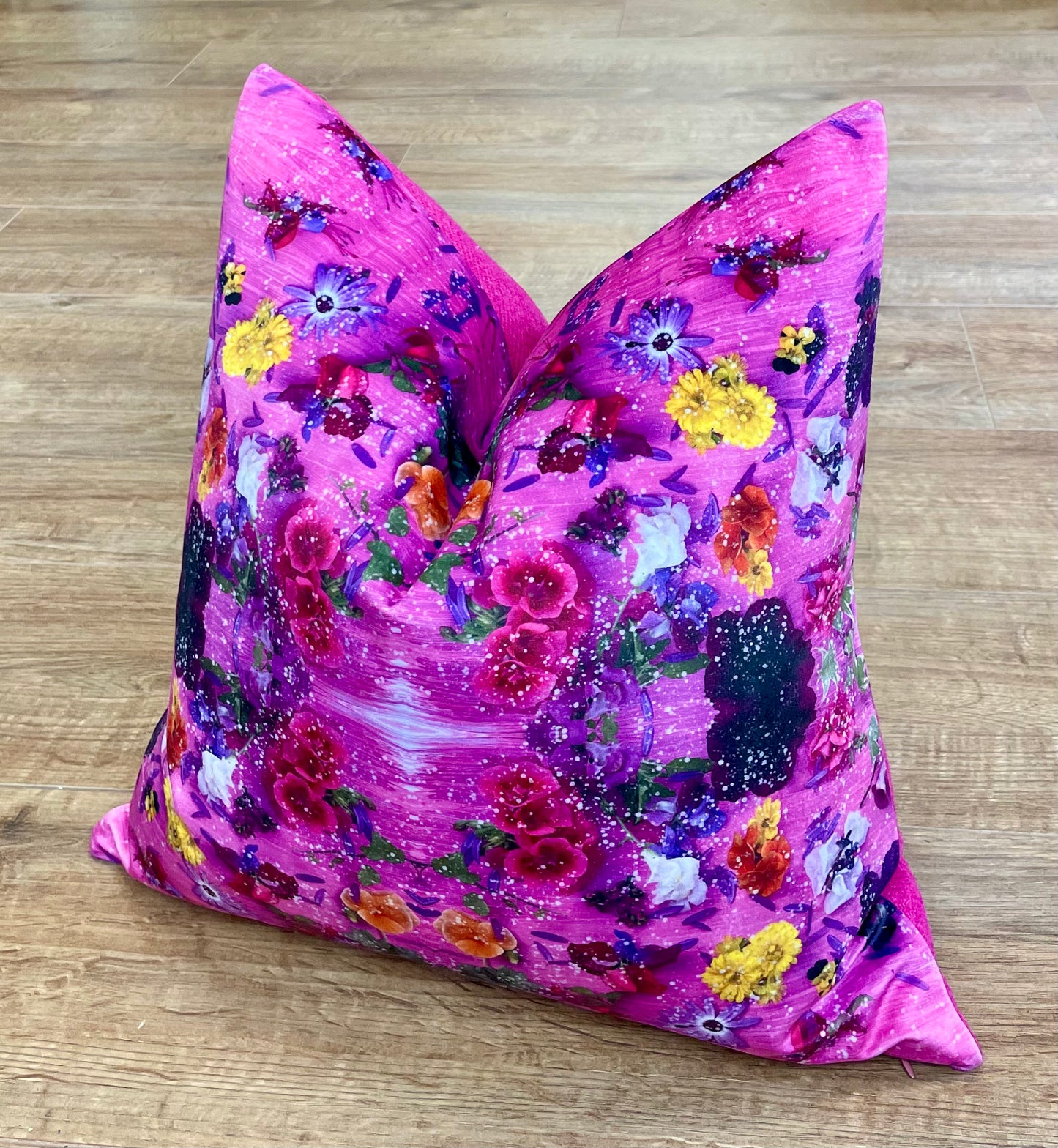 Pink Floral Velvet and Harris Tweed Cushion 18”