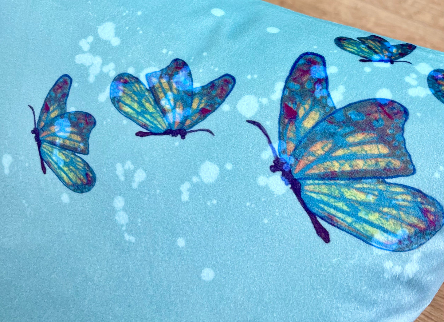 Butterfly in Rain Velvet and Turquoise Harris Tweed Oblong Cushion