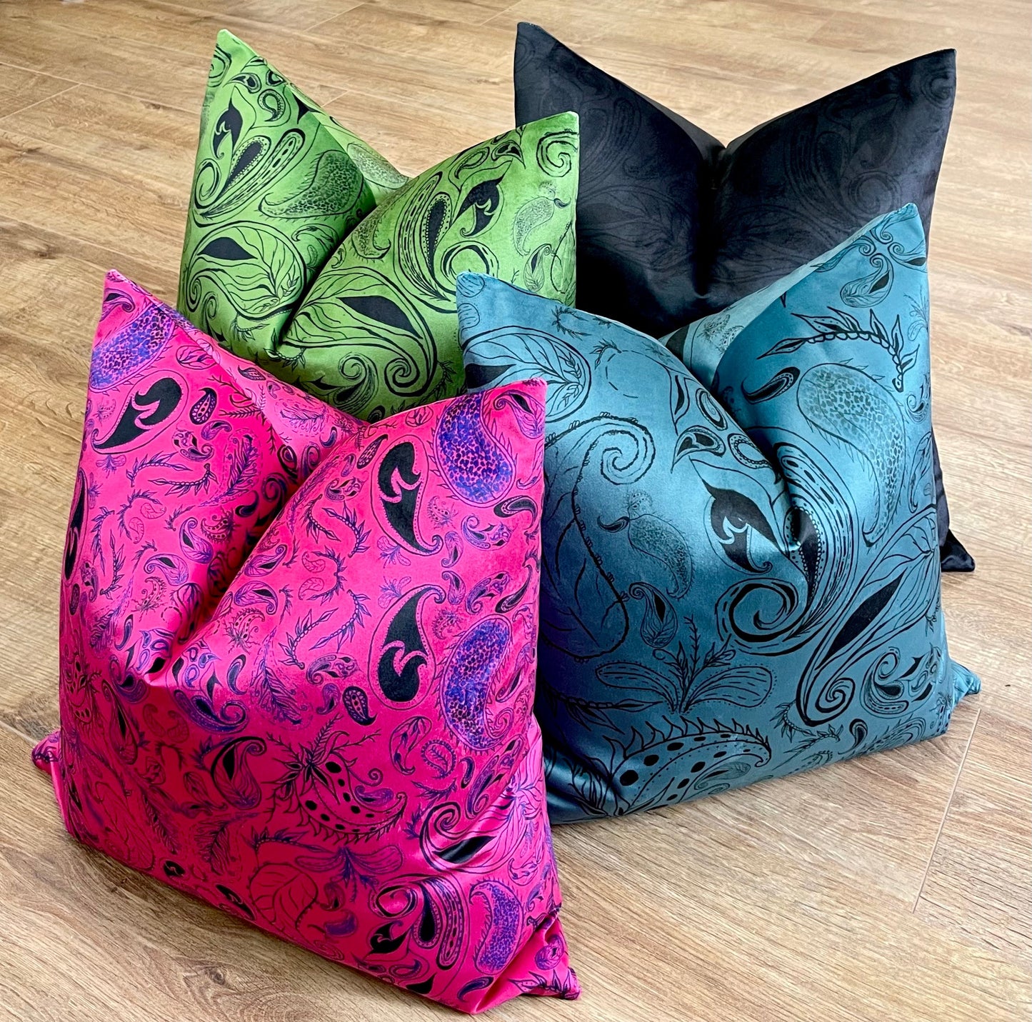 Blue Paisley Print Velvet Floating Footstool
