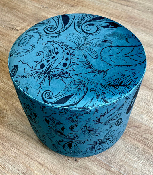 Blue Paisley Print Velvet Floating Footstool
