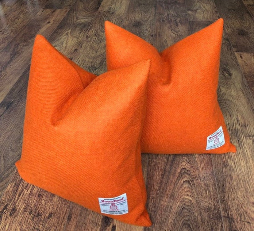 Orange Harris Tweed Cushion 18”: Handmade