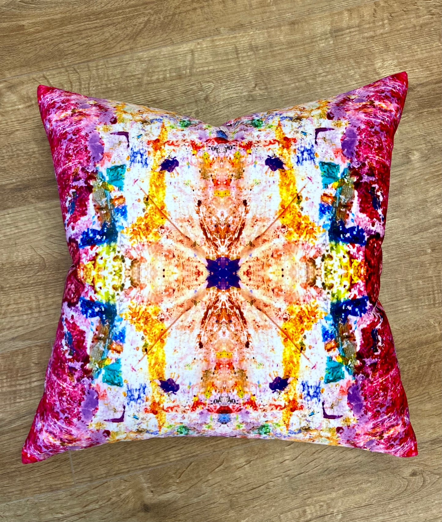 Paint Spray Velvet and Pink Harris Tweed Large Cushion 20”