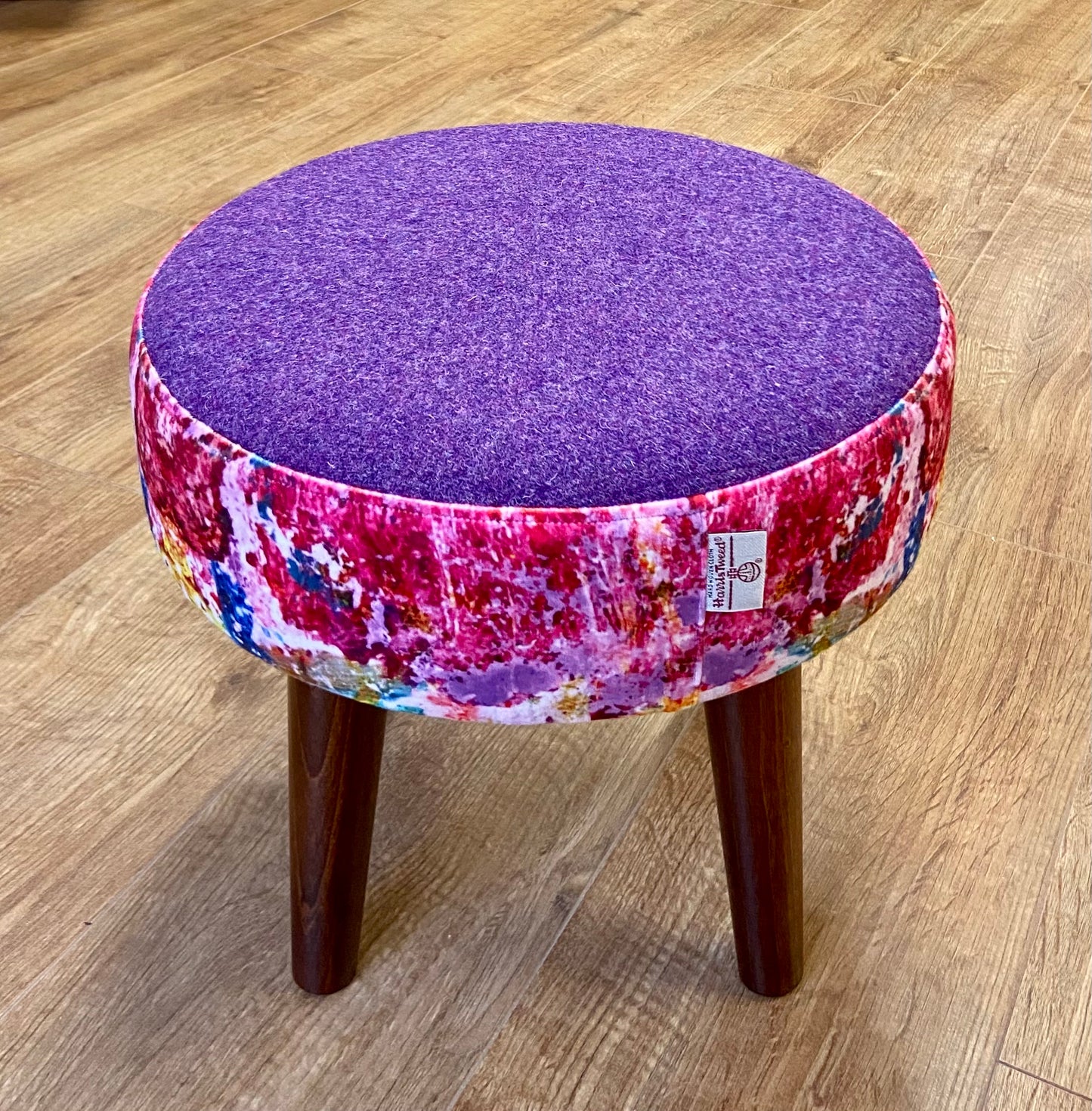 Paint Spray Velvet and Purple Harris Tweed Footstool