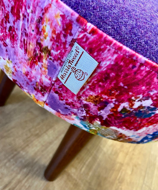 Paint Spray Velvet and Purple Harris Tweed Footstool