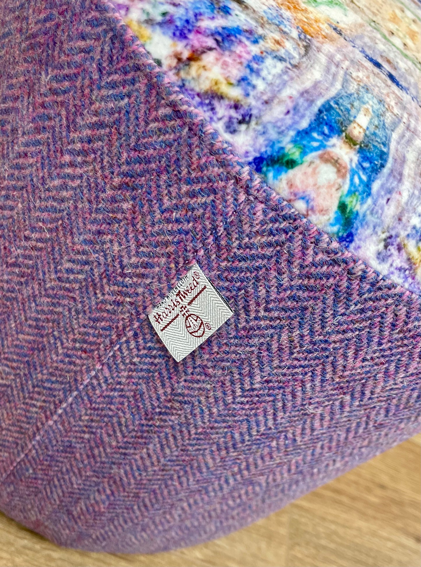 Paint Spray Velvet and Lilac Harris Tweed Small Floating Footstool