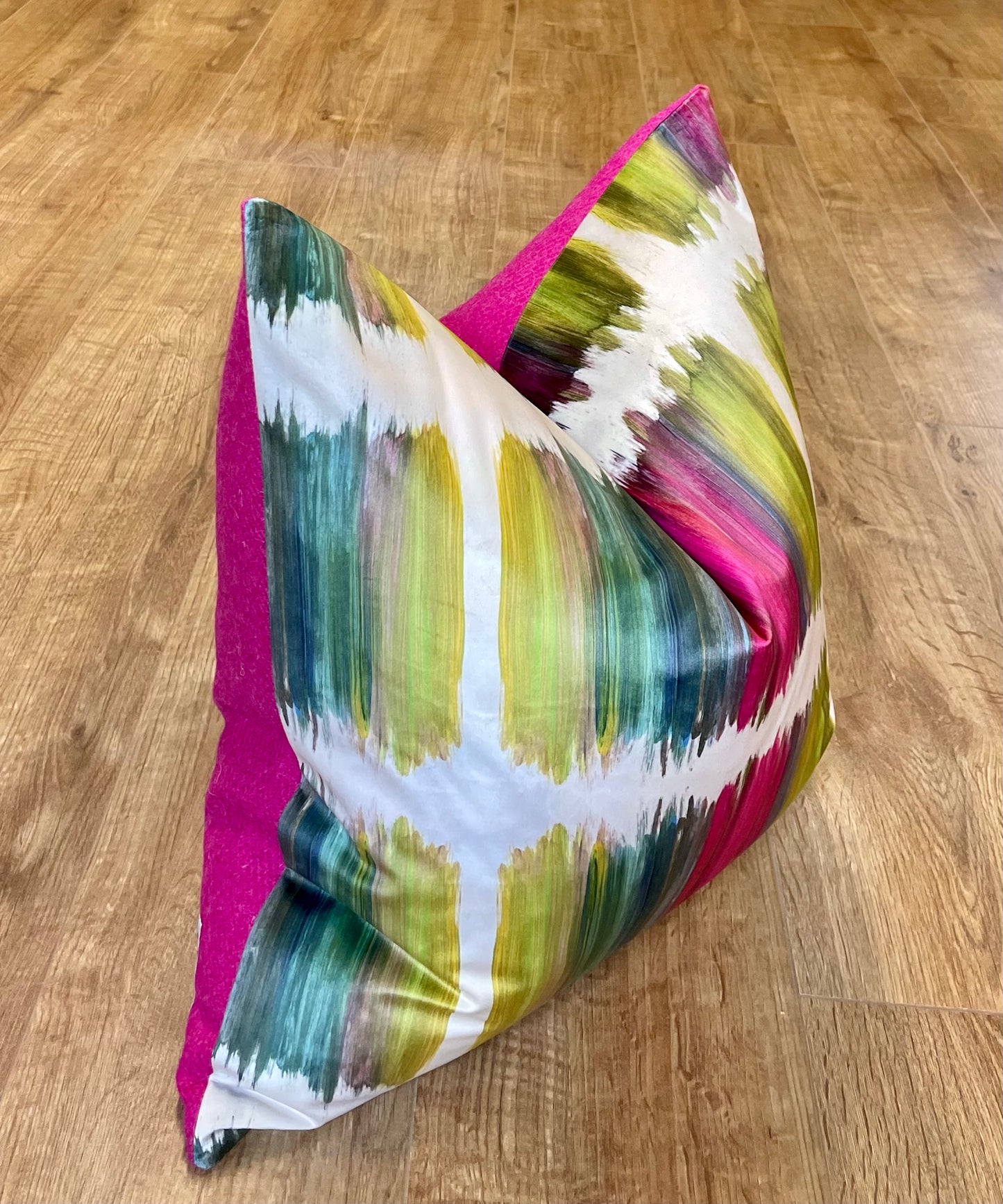 Paint Strokes Velvet and Pink Harris Tweed Large Slouchy Cushion 20”