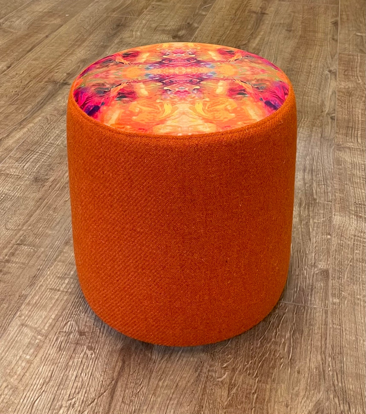 Fire Velvet and Orange Harris Tweed Small Floating Footstool