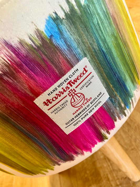 Paint Strokes Velvet and Teal Harris Tweed Footstool