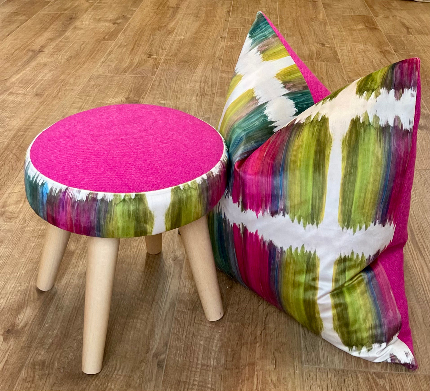 Paint Strokes Velvet and Pink Harris Tweed Large Slouchy Cushion 20”