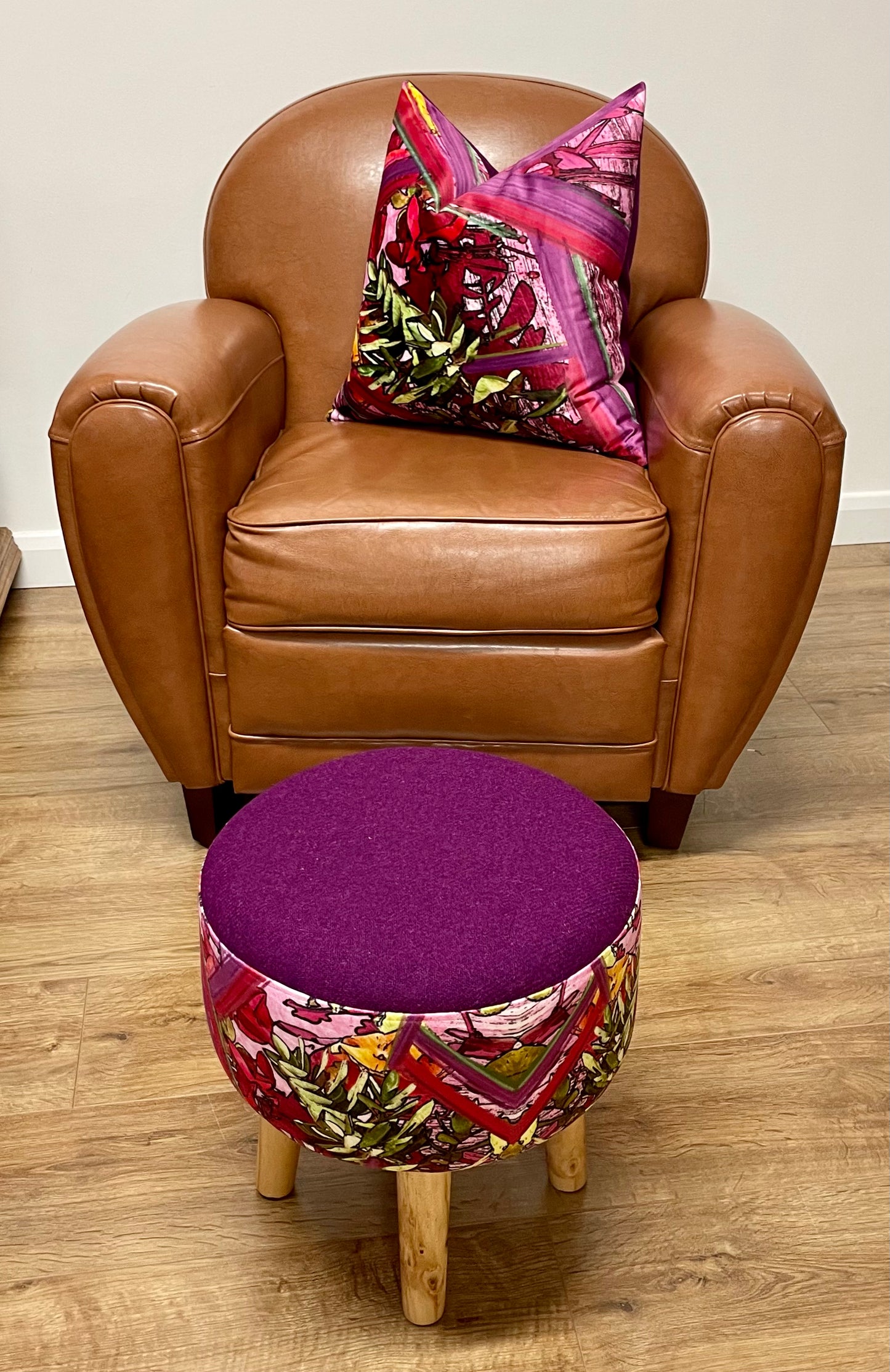 Geo Flower Velvet and Purple Harris Tweed Cushion 20”