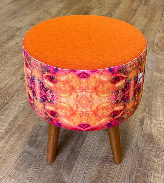 Fire Velvet and Orange Harris Tweed Footstool