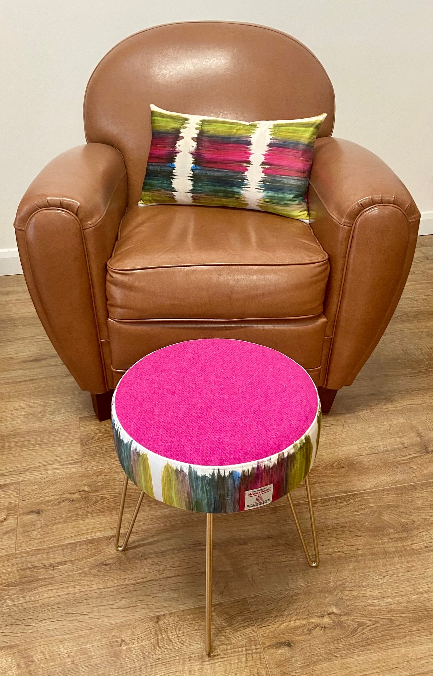 Paint Strokes Velvet and Pink Harris Tweed Oblong Cushion