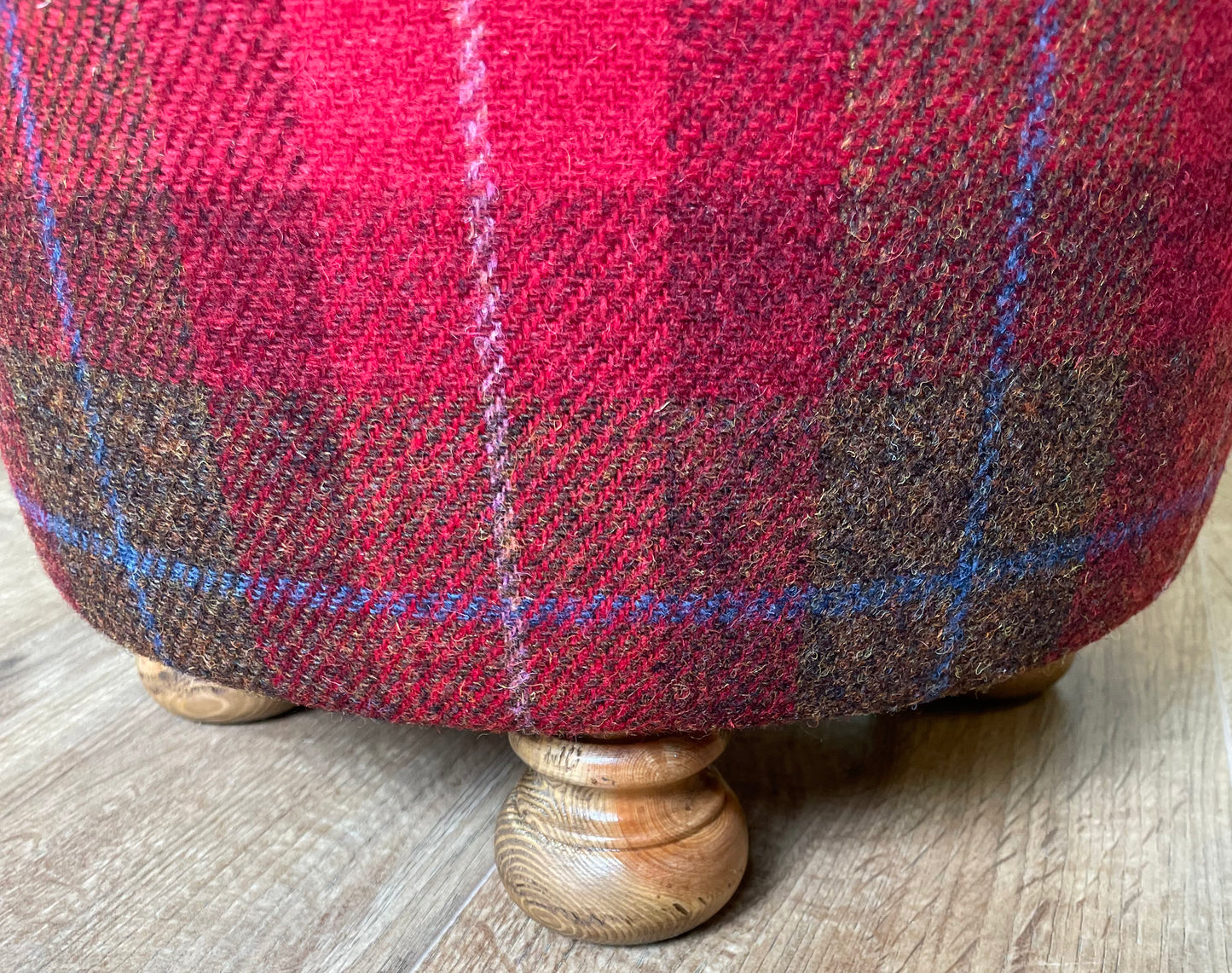 Red Tartan Harris Tweed Stumpy Footstool