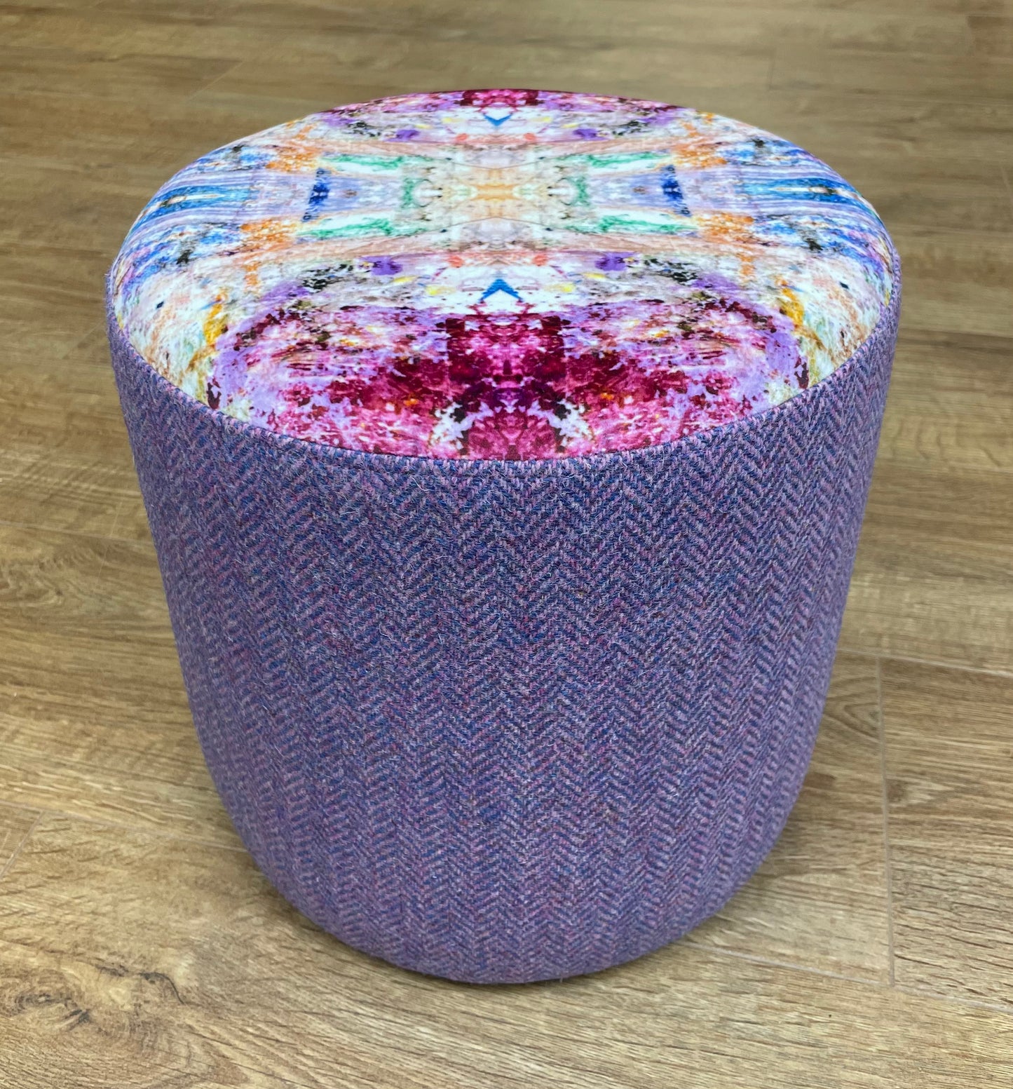 Paint Spray Velvet and Lilac Harris Tweed Small Floating Footstool