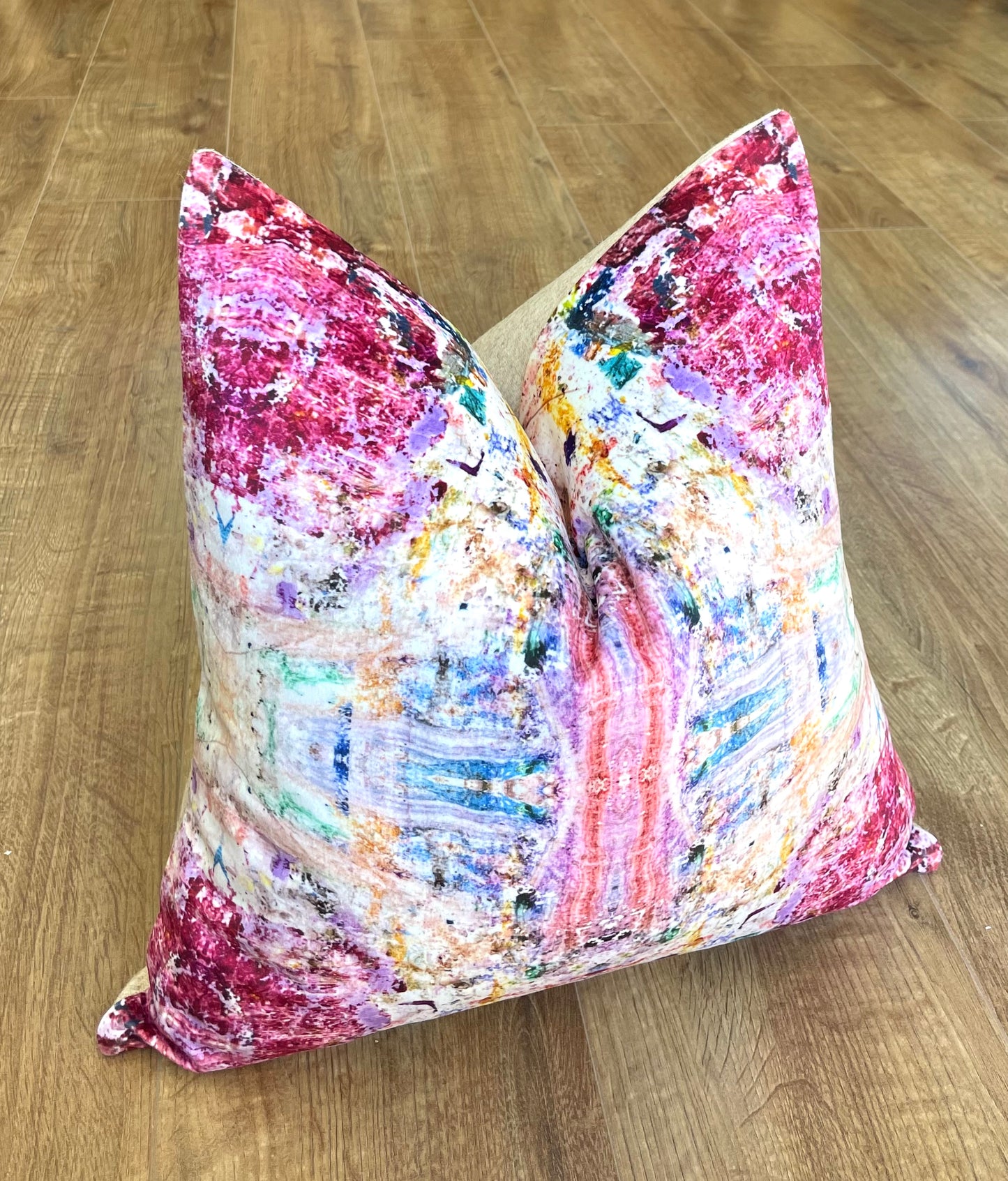 Paint Spray Velvet and Harris Tweed Cushion 18”