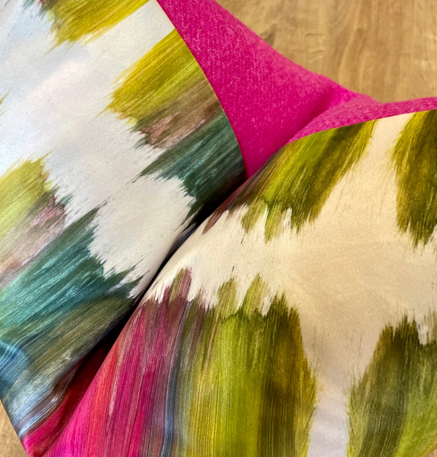 Paint Strokes Velvet and Pink Harris Tweed Large Slouchy Cushion 20”