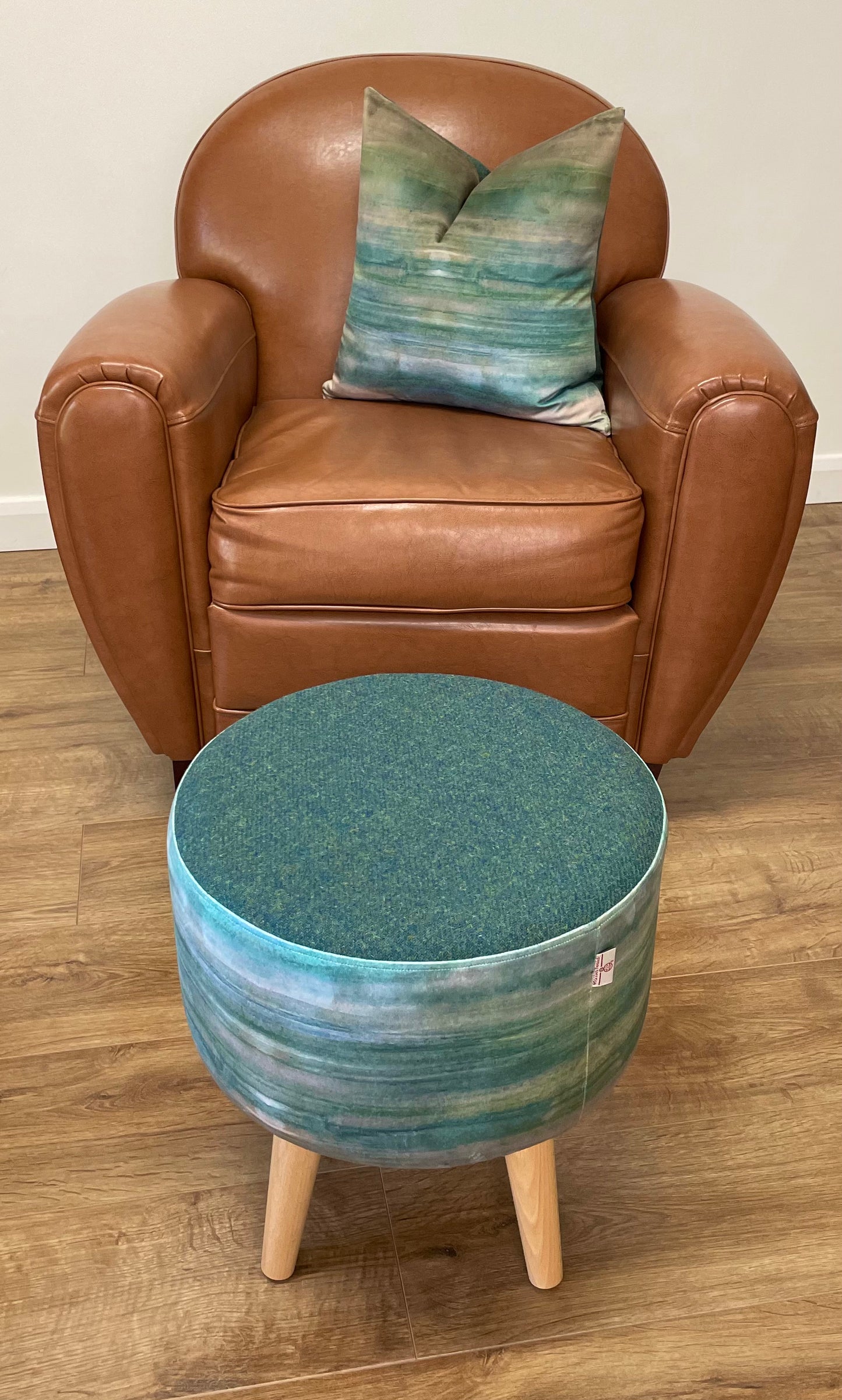 Emerald Sea Velvet and Harris Tweed Footstool