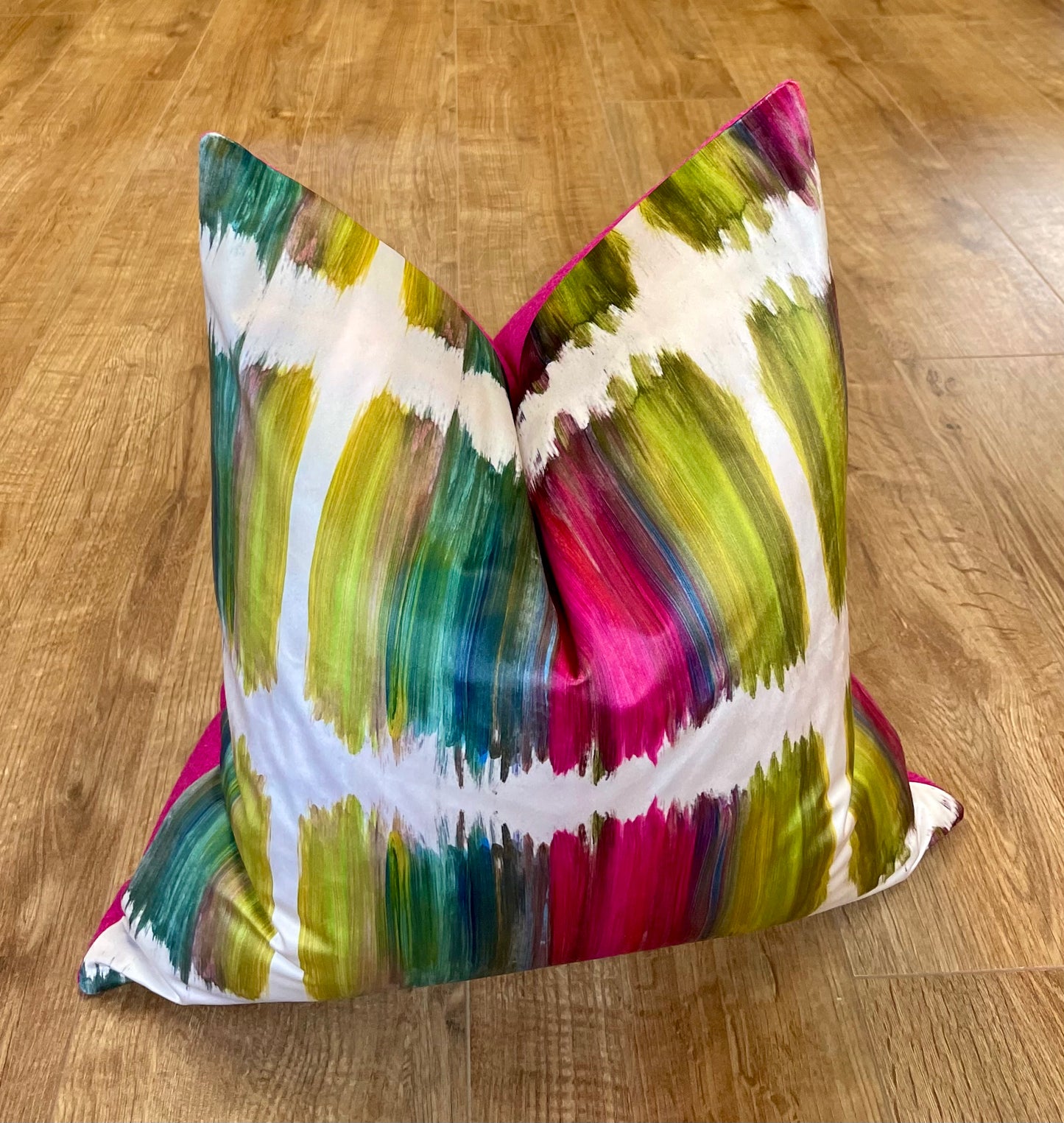 Paint Strokes Velvet and Pink Harris Tweed Large Slouchy Cushion 20”