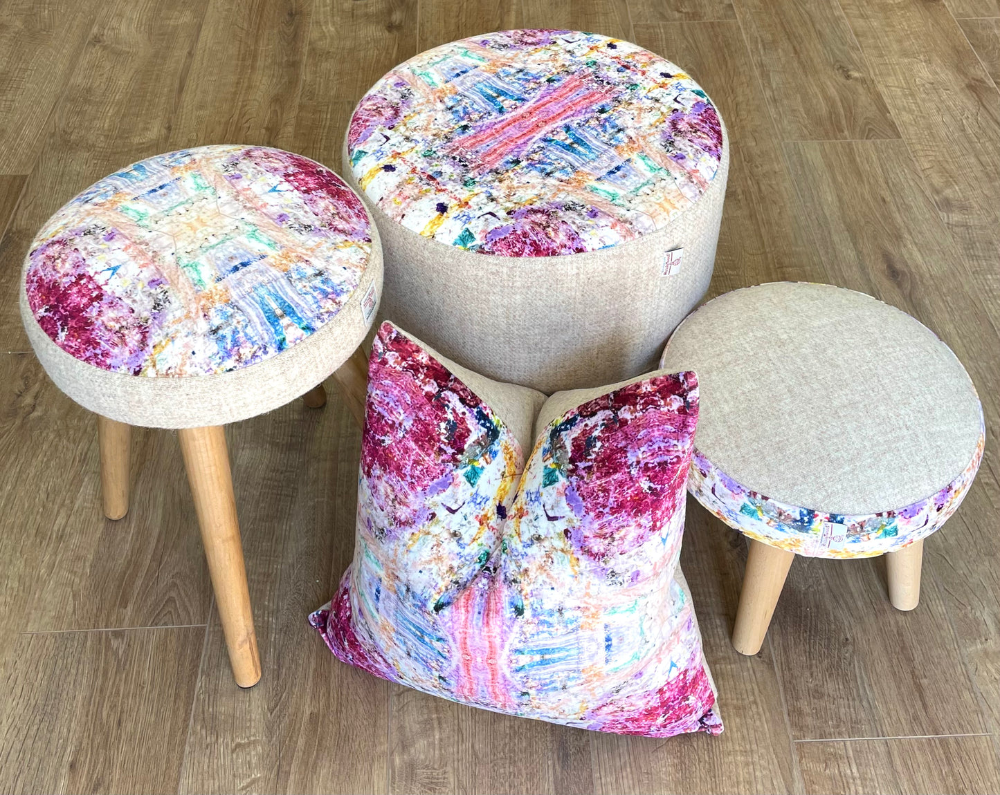 Paint Spray Velvet and Harris Tweed Cushion 18”