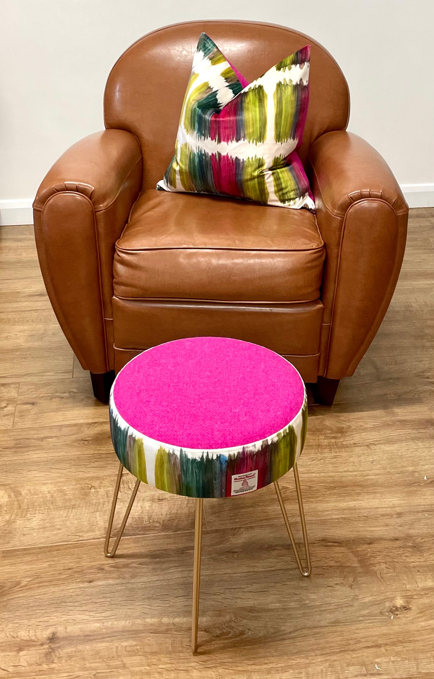 Paint Strokes Velvet and Pink Harris Tweed Large Slouchy Cushion 20”