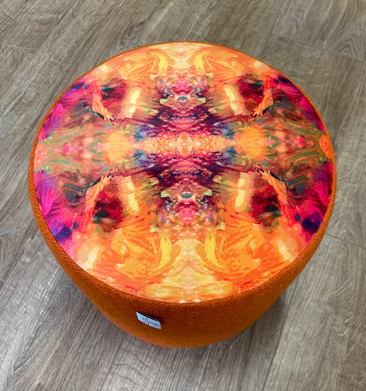 Fire Velvet and Orange Harris Tweed Small Floating Footstool