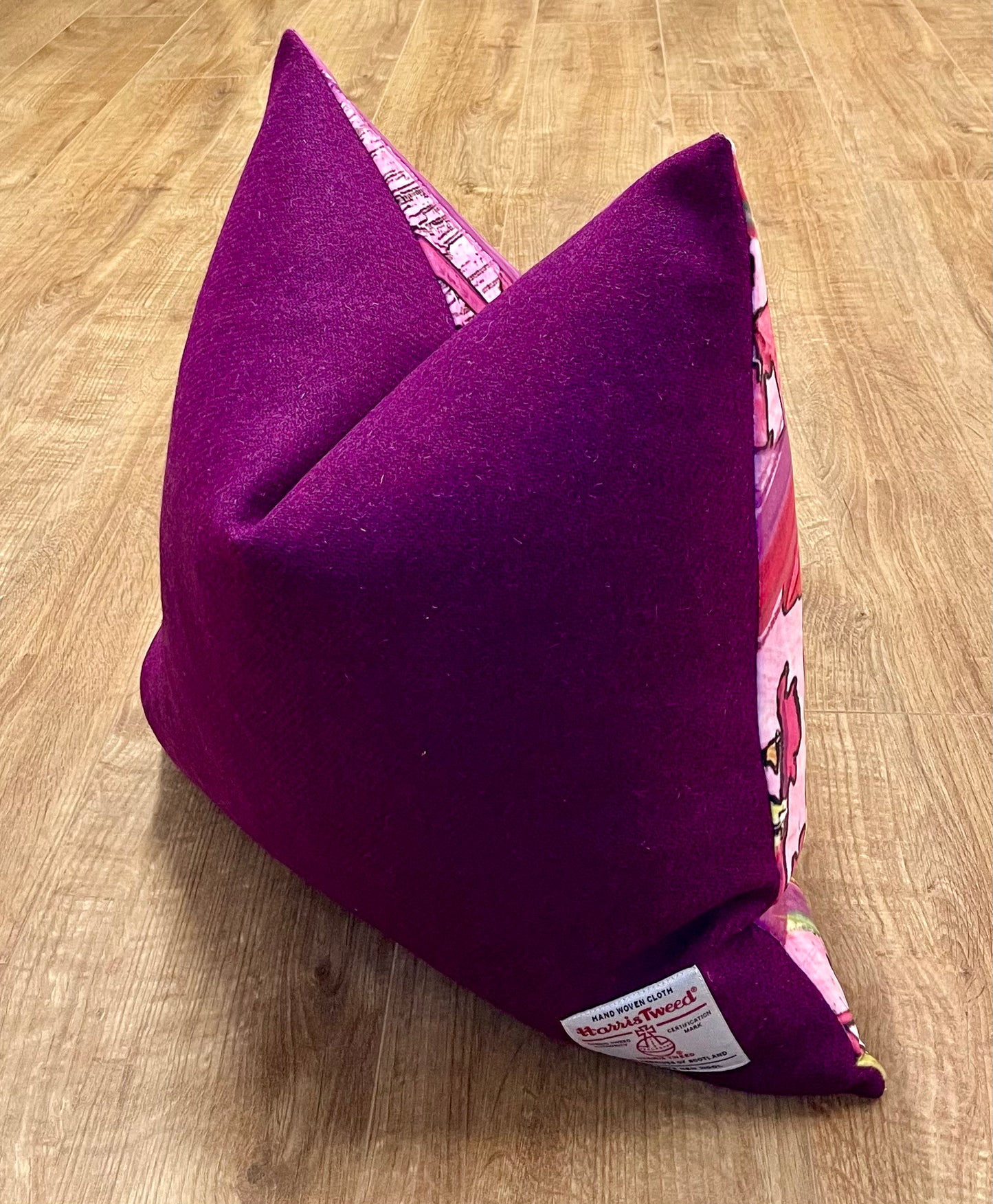 Geo Flower Velvet and Purple Harris Tweed Cushion 20”
