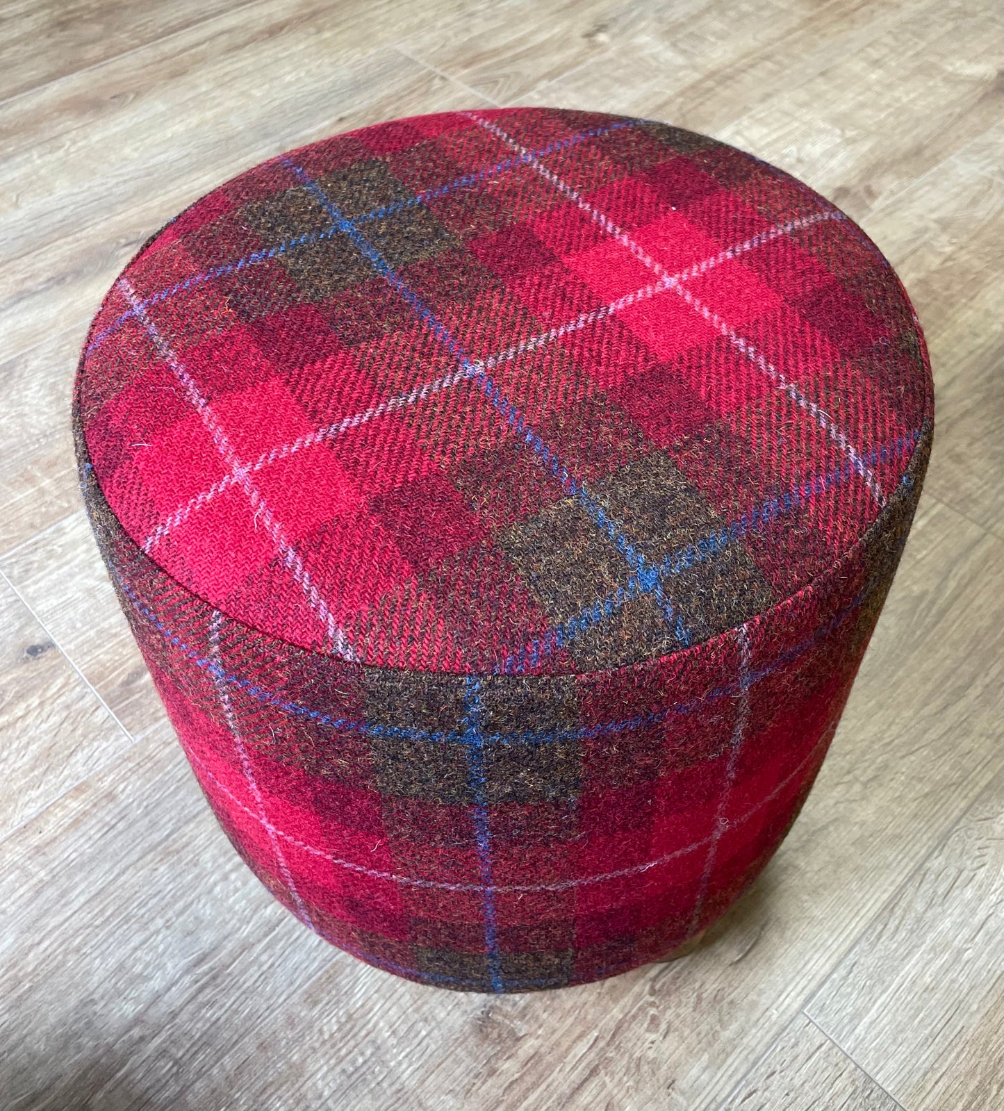 Red Tartan Harris Tweed Stumpy Footstool