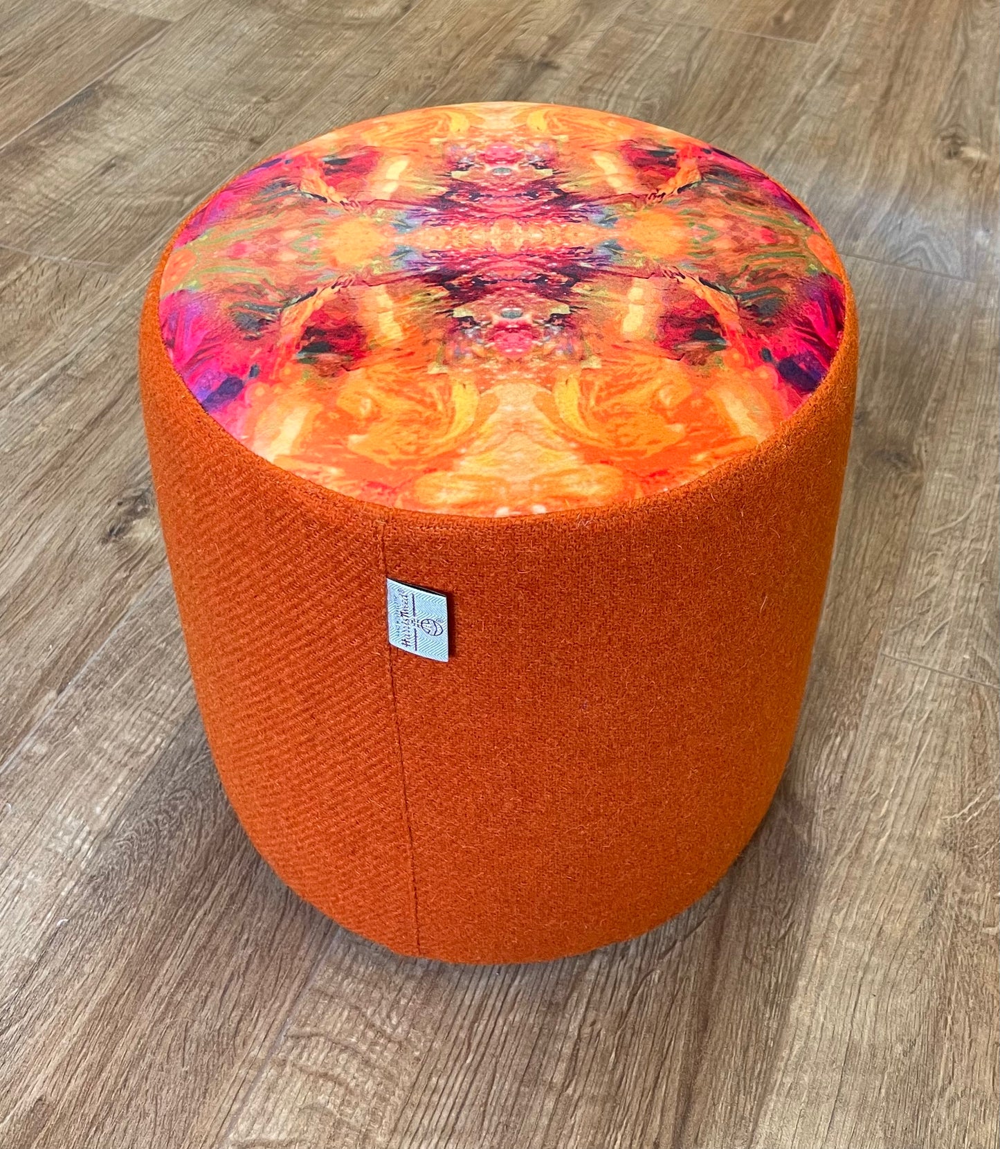 Fire Velvet and Orange Harris Tweed Small Floating Footstool
