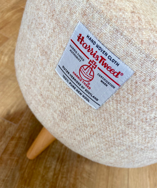 Oatmeal Cream Harris Tweed Footstool with Light Wooden Legs