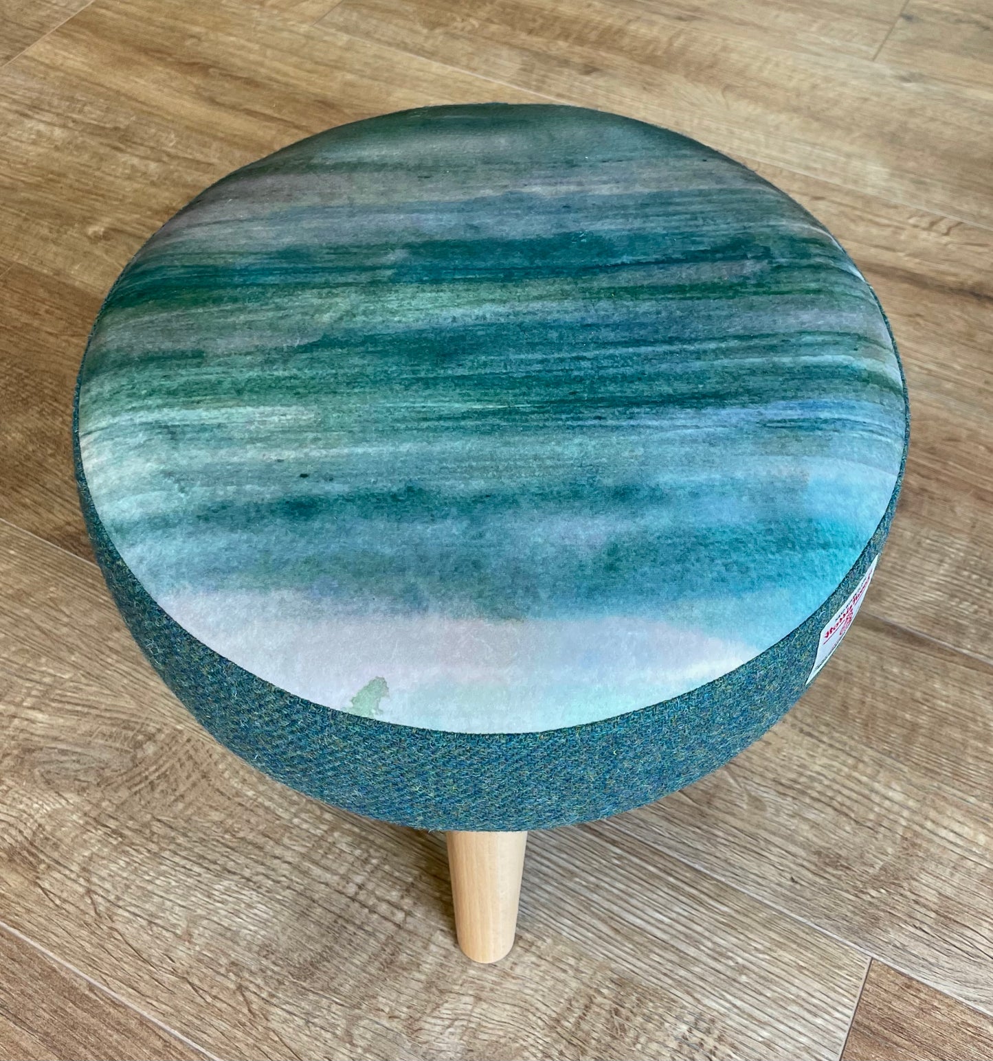 Emerald Sea Velvet and Harris Tweed Small Footstool