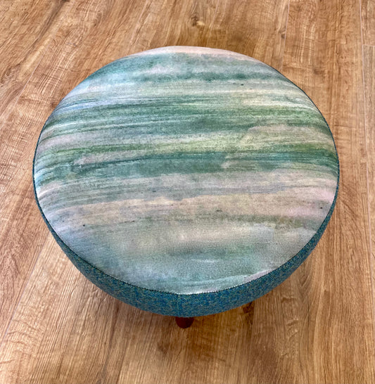 Emerald Sea Velvet and Harris Tweed Footstool