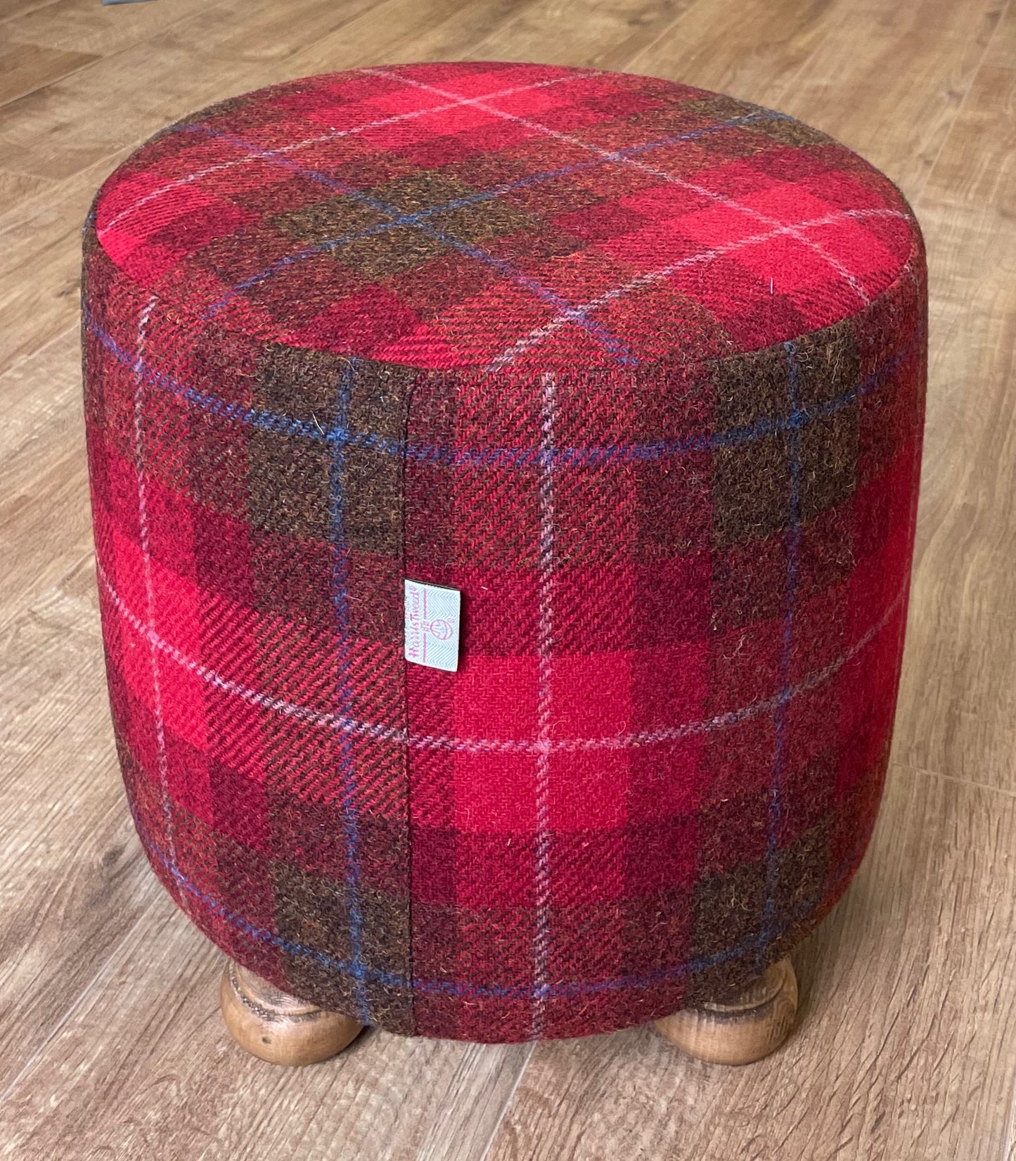 Red Tartan Harris Tweed Stumpy Footstool