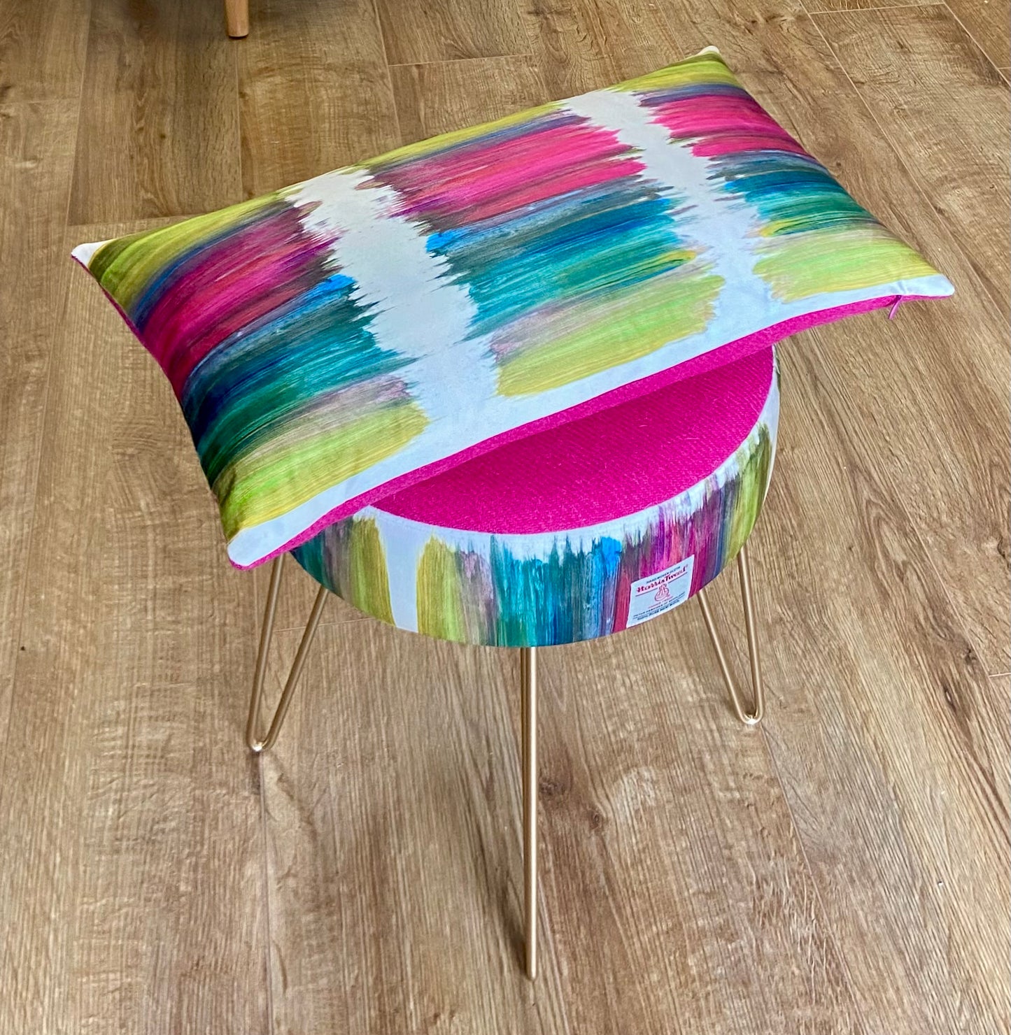 Paint Strokes Velvet and Pink Harris Tweed Oblong Cushion