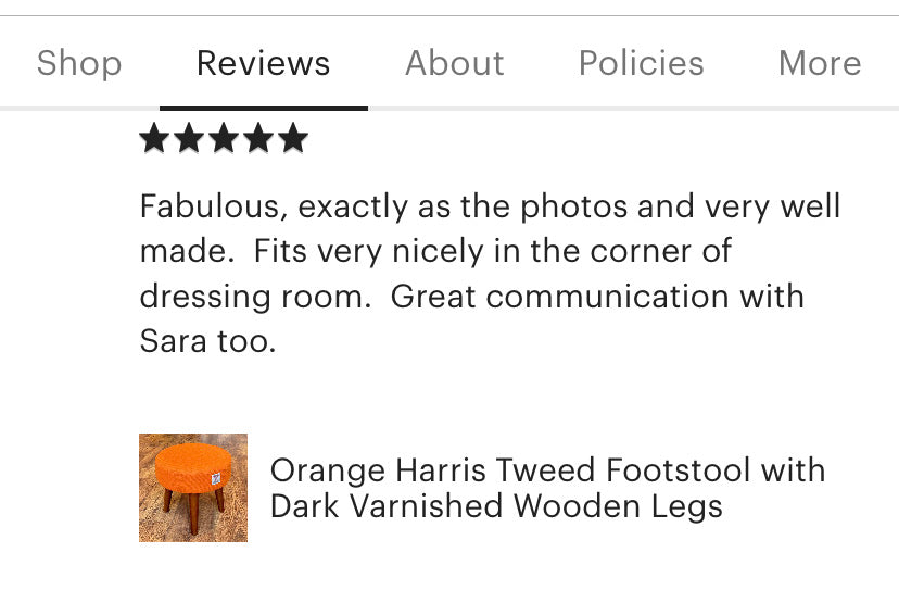 Orange Harris Tweed Footstool with Dark Varnished Wooden Legs