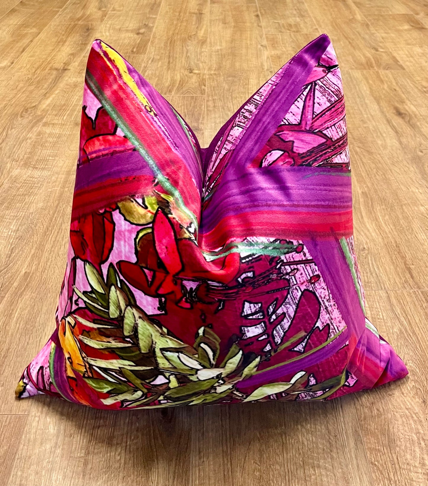 Geo Flower Velvet and Purple Harris Tweed Cushion 20”