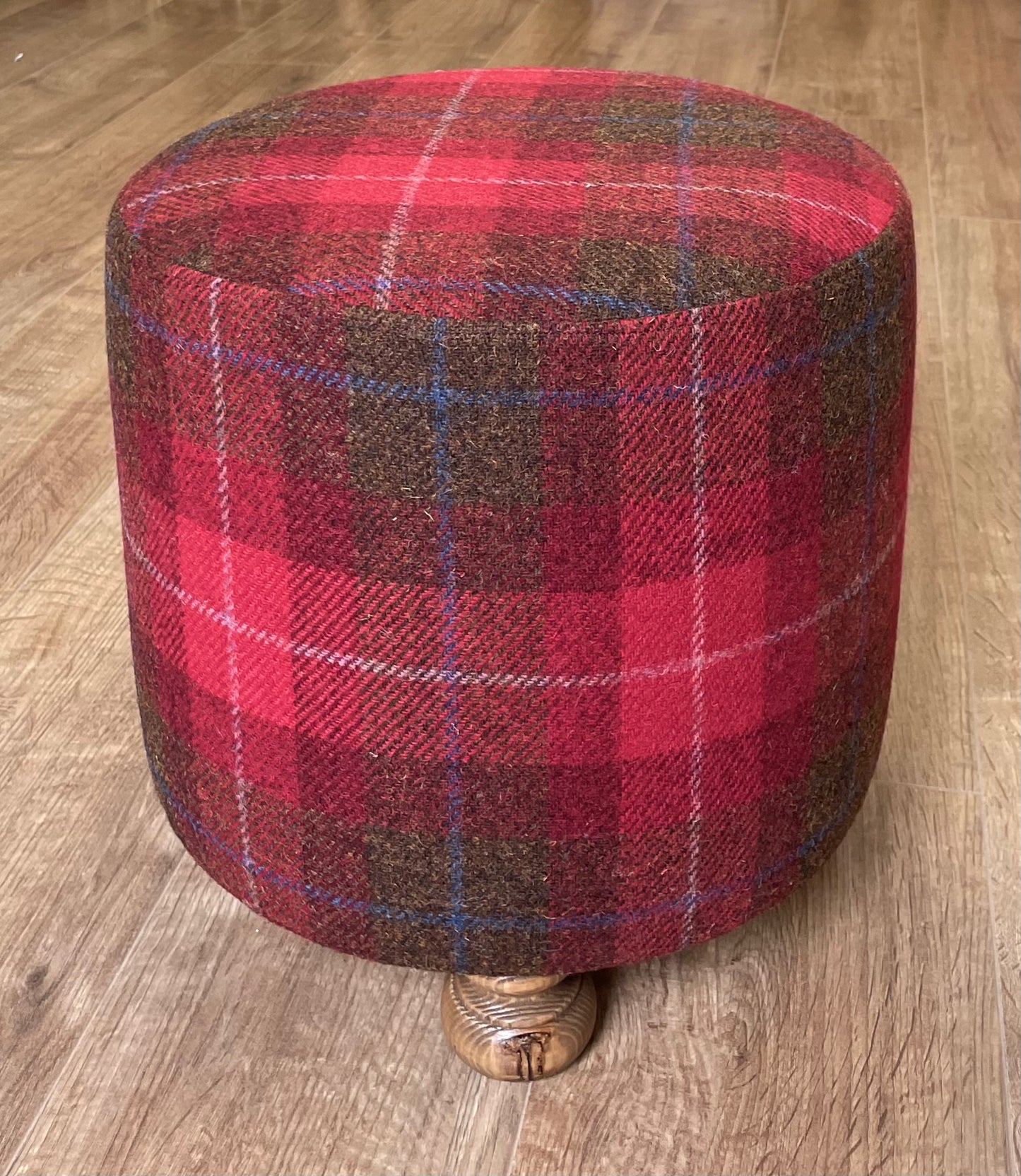 Red Tartan Harris Tweed Stumpy Footstool