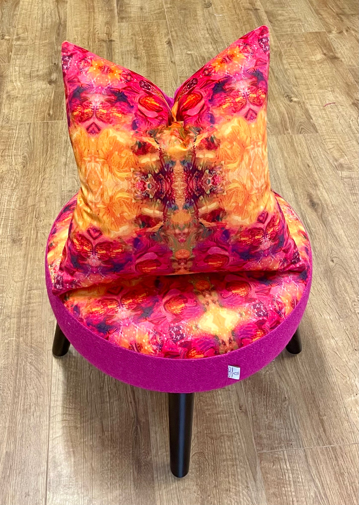 Fire Velvet and Bright Pink Harris Tweed Cushion, Handmade, 18”