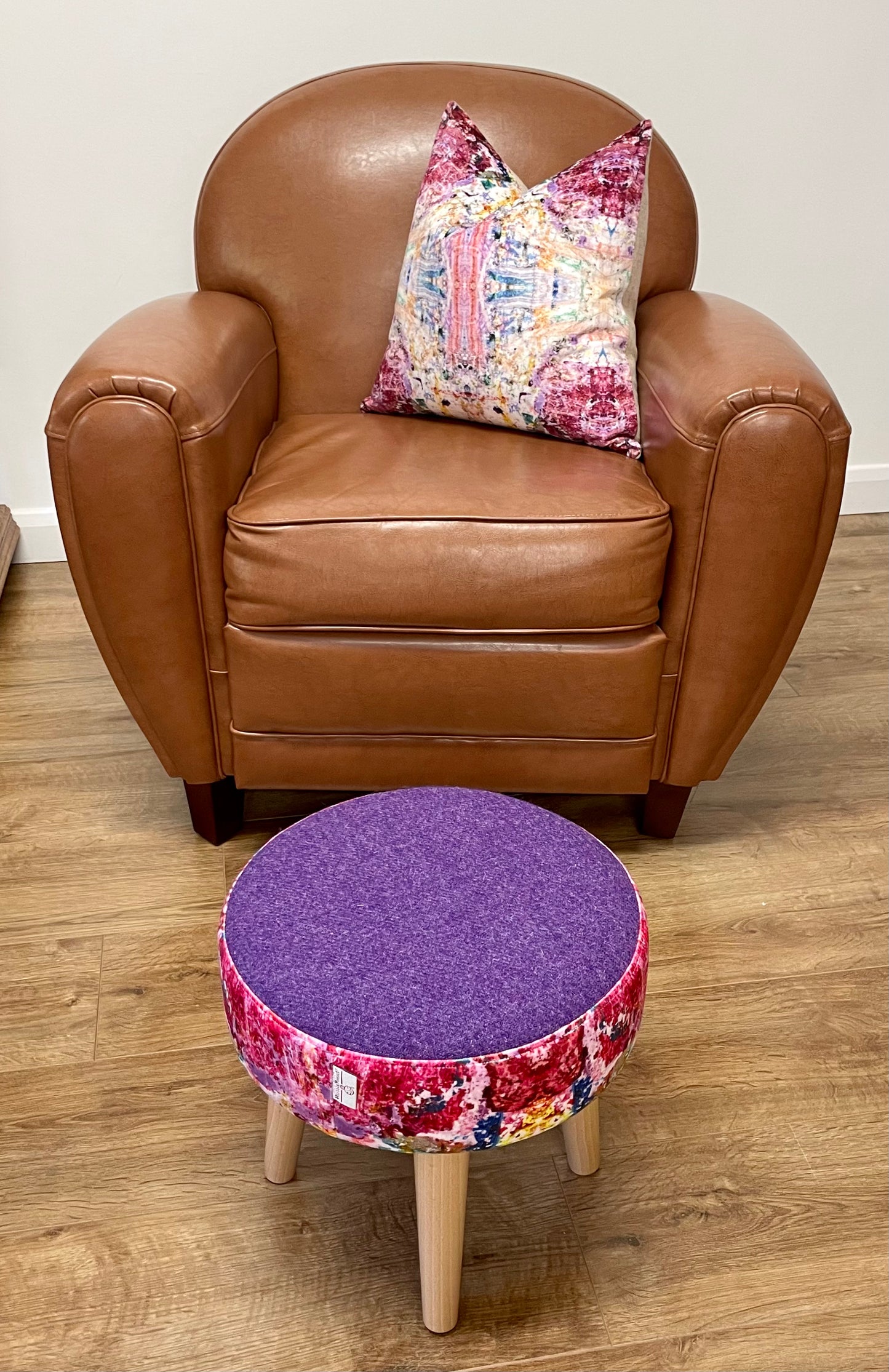 Paint Spray Velvet and Purple Harris Tweed Small Footstool
