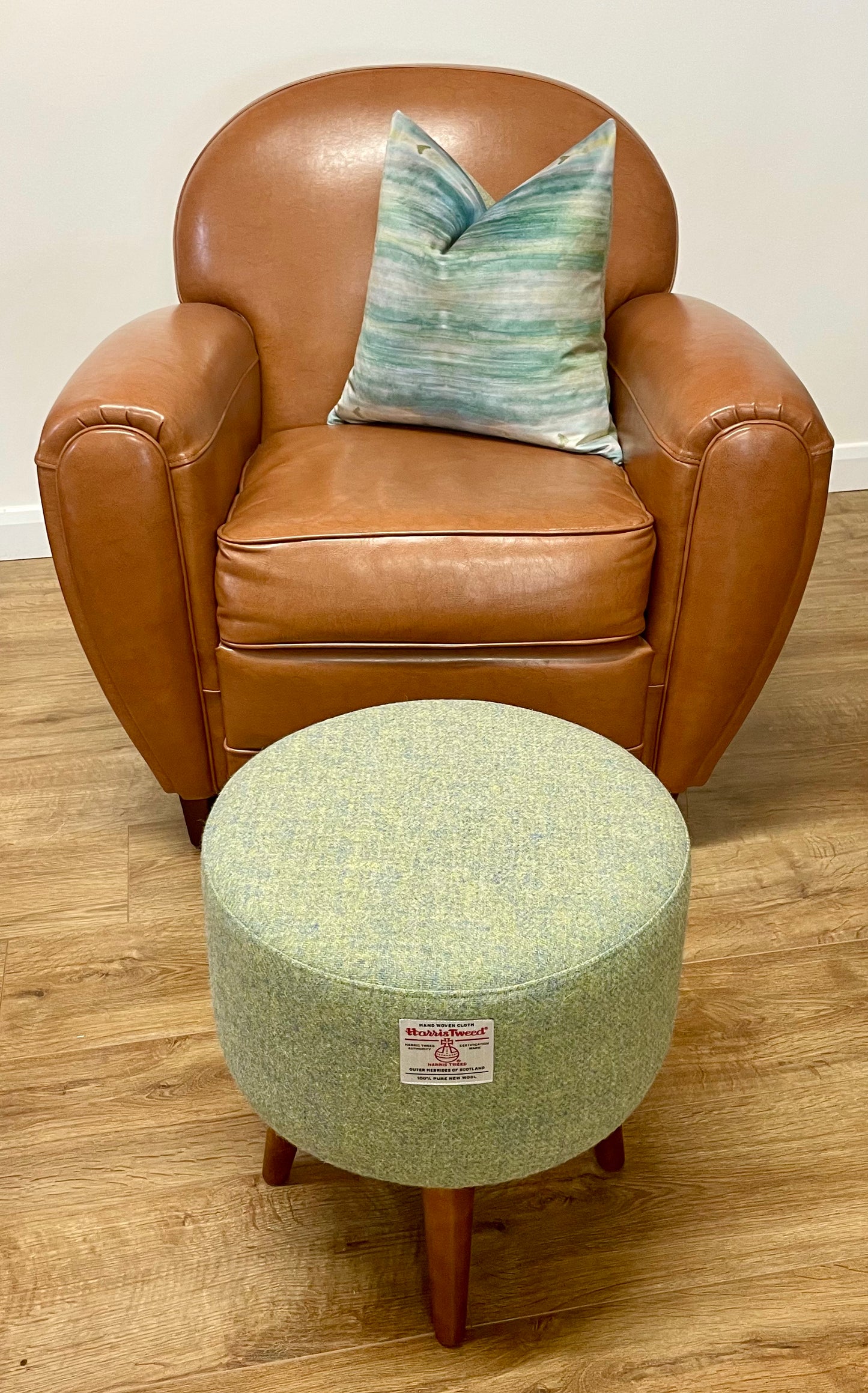 Emerald Sea Velvet and Light Green Harris Tweed Cushion 18”