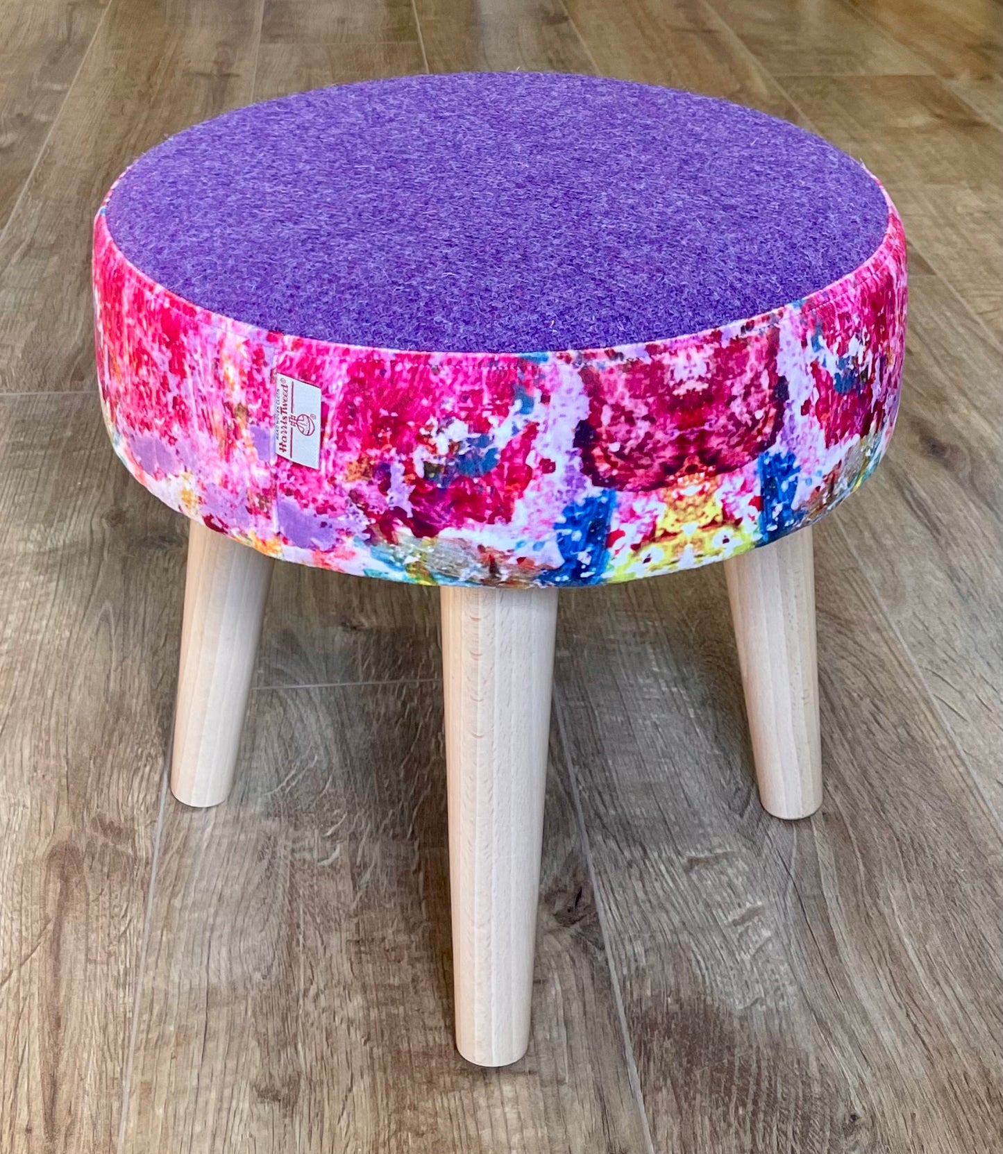 Paint Spray Velvet and Purple Harris Tweed Small Footstool