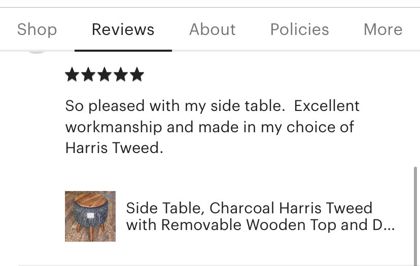 Side Table, Charcoal Harris Tweed with Removable Wooden Top and Dark Varnished Wooden Legs
