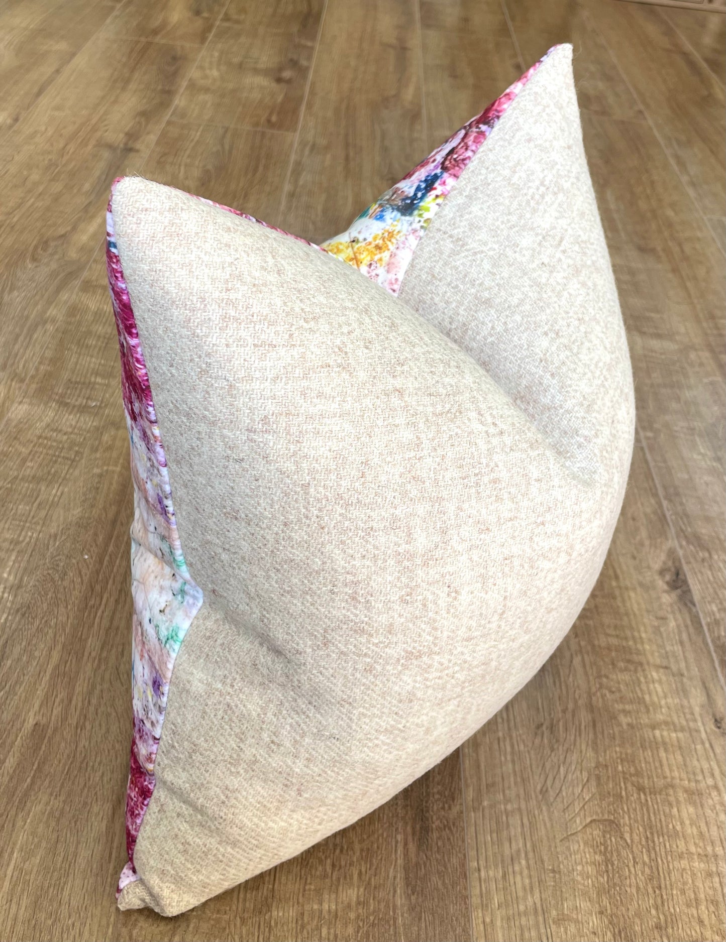 Paint Spray Velvet and Harris Tweed Cushion 18”